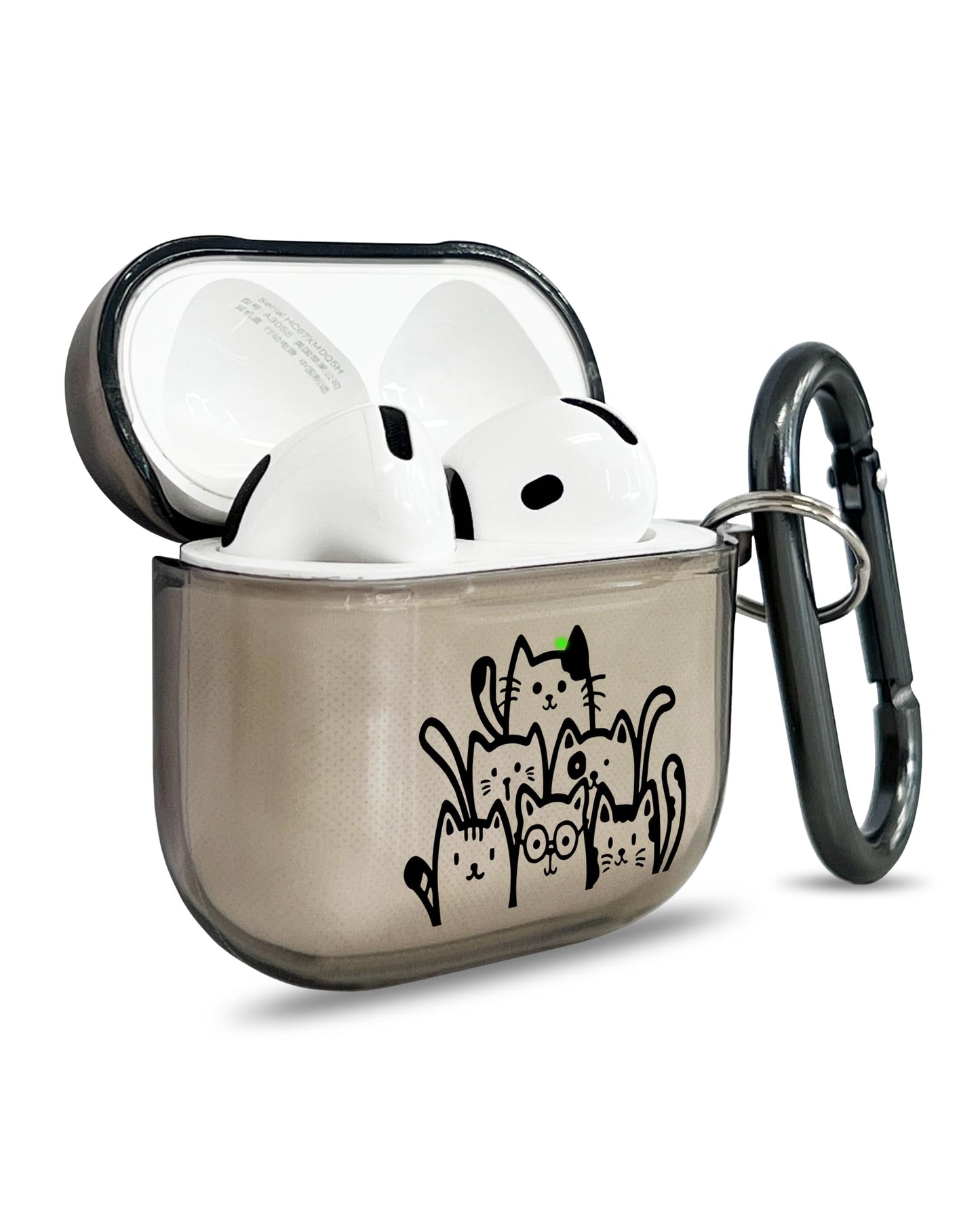 RockMax for AirPods 4 Case Cover with Art Skin, Cute TPU AirPods Case with Keychain Hook, Semi-Transparent Decorative Case for Women, Cute Cat, Clear Black