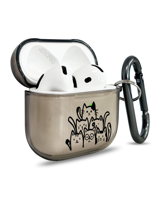 RockMax for AirPods 4 Case Cover with Art Skin, Cute TPU AirPods Case with Keychain Hook, Semi-Transparent Decorative Case for Women, Cute Cat, Clear Black