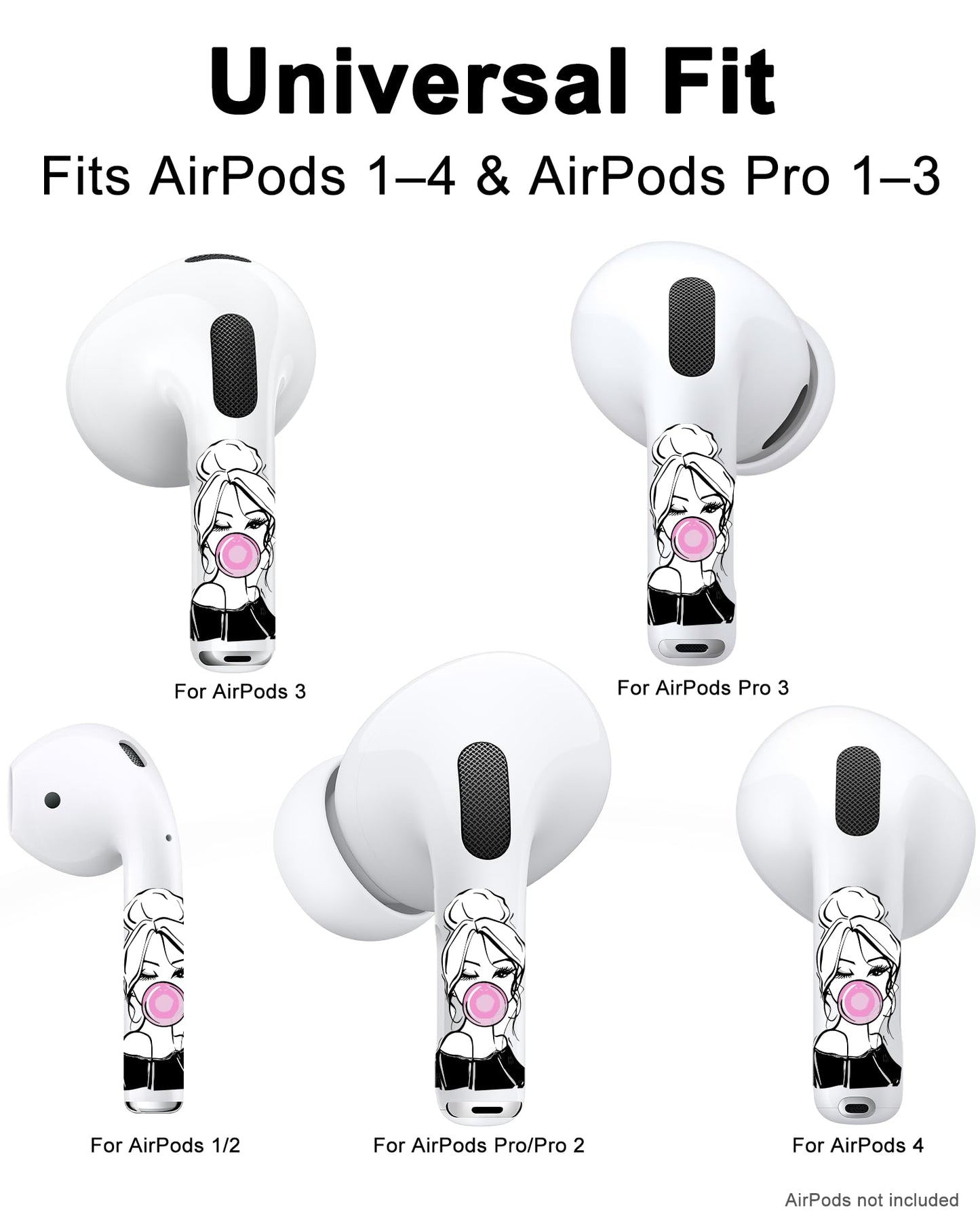 RockMax for AirPods Pro 2 Skin Accessories, Fashion Girl Sticker for Air Pods 4th Gen, Durable Tattoo Wrap, Case Friendly, Compatible with AirPods 1/2/3/4 and AirPods Pro 1/2/3(Universal Fit)