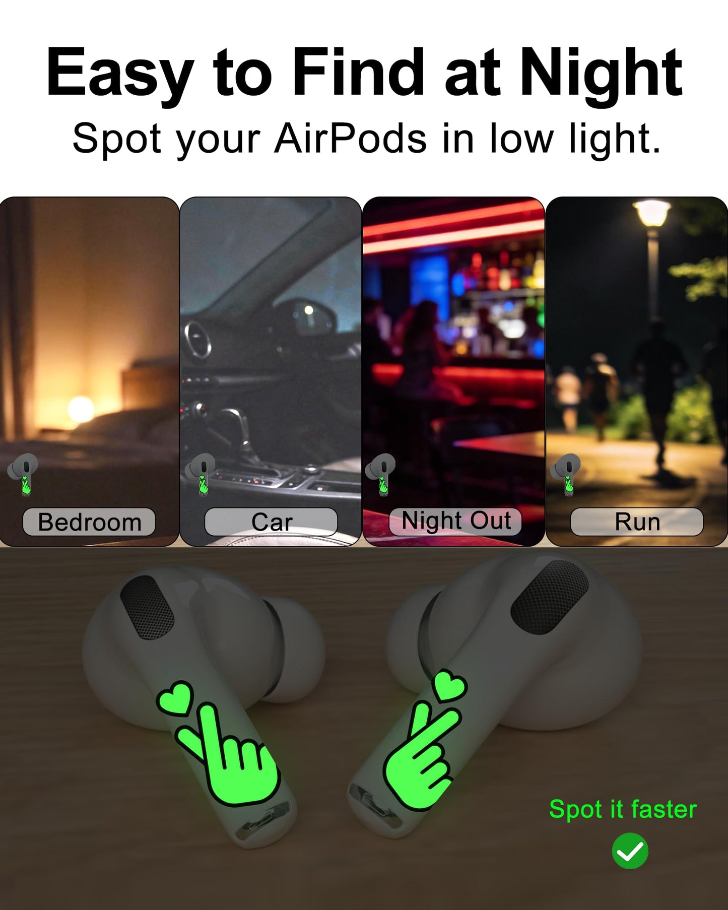 RockMax Glowing Heart Skin for AirPods, Easy to Identify, Universal Sticker Wraps for AirPods Pro 3/2/1 and Gen 1/2/3/4, Cute Earbud Accessories