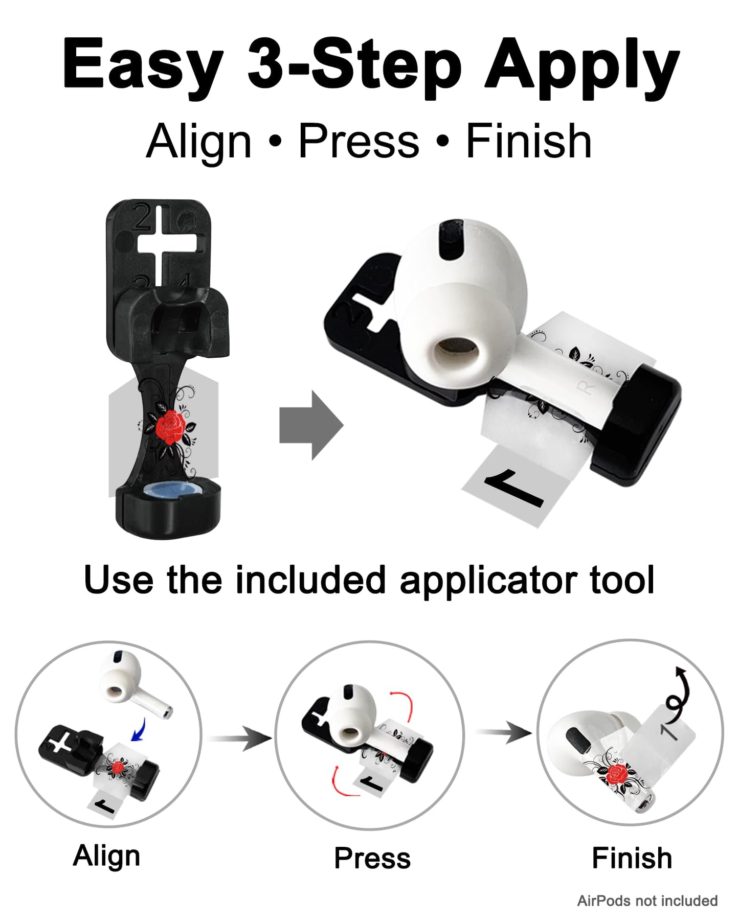 RockMax for AirPods 4 Skin，Personalized Rose Stickers for AirPods 1/2/3/4 & Pro 1/2/3, Compatible with AirPod Case, Durable Tattoo Wrap, Easy to Identify, Stylish Gift for Women and Girls