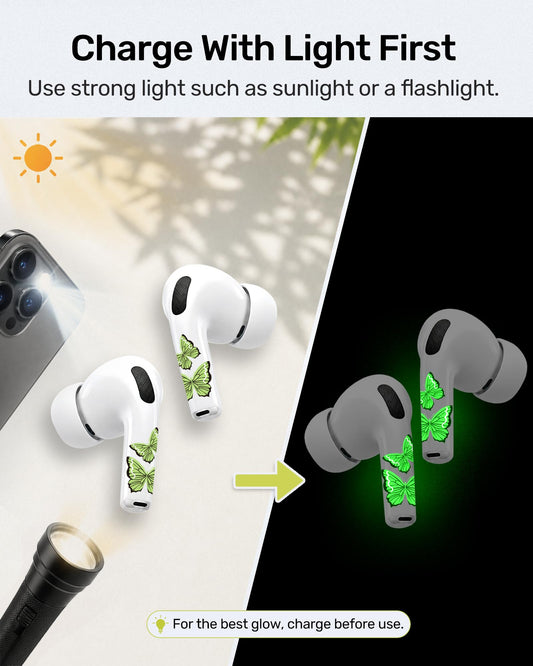 RockMax for AirPods 4 Glow Skin, Butterfly Sticker Wrap, Easy to Find with Distinct Decal, Case-Friendly, 3-Step Install, Compatible with AirPods Pro 1/2/3 and AirPod 1/2/3/4 (Universal Fit)
