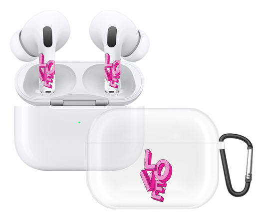 RockMax for AirPods Case Pro, Custom Clear Case with Black Keychain and Love Skin Decal Stickers, Fashion Gift for Kids and Families