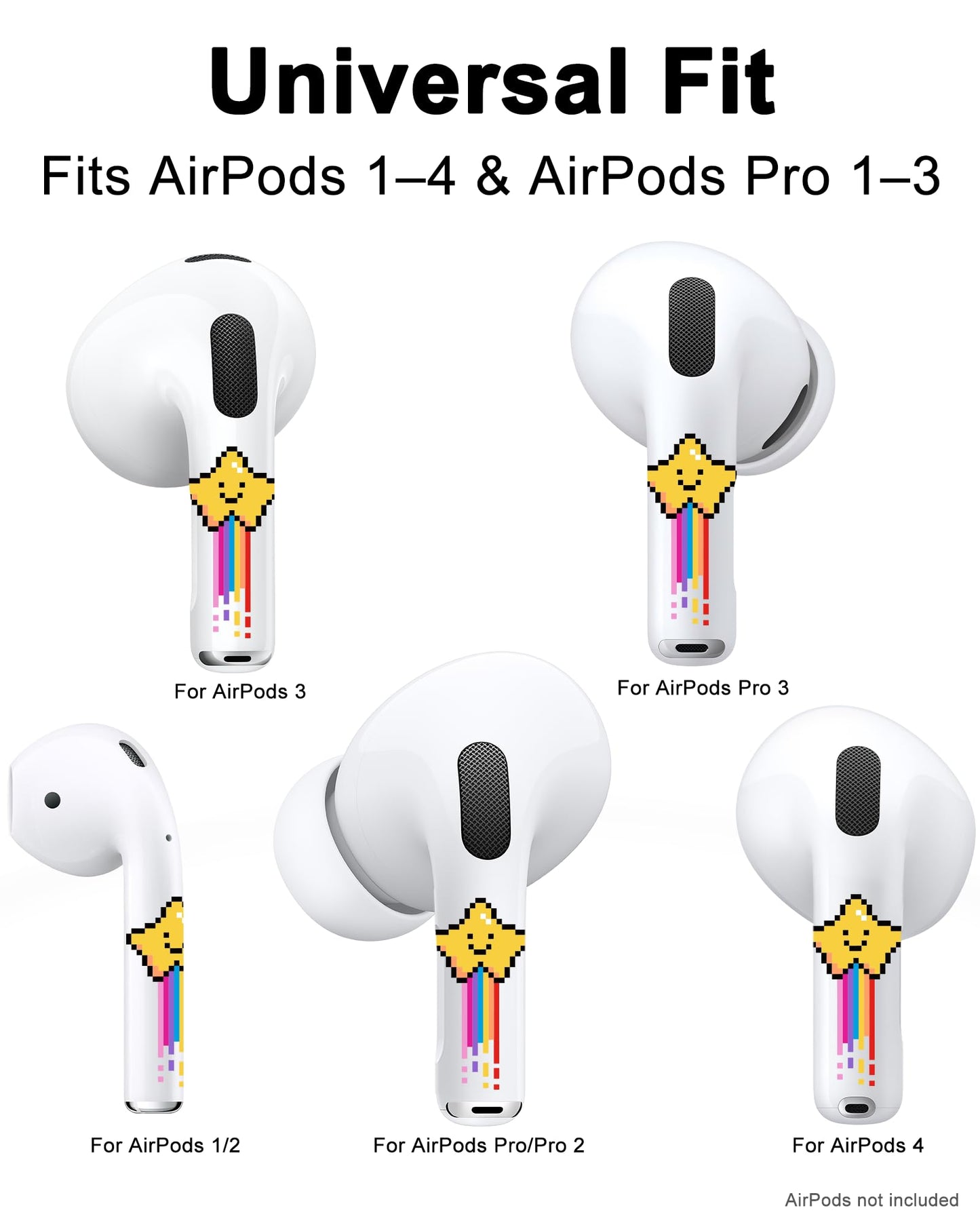 RockMax for AirPods Pro 2 Skin Cover, Distinguish Your AirPods, Universal Fit for AirPods Pro 3/2/1 and Gen 1/2/3/4, Star Sticker, Fun Gift for Boys and Girls