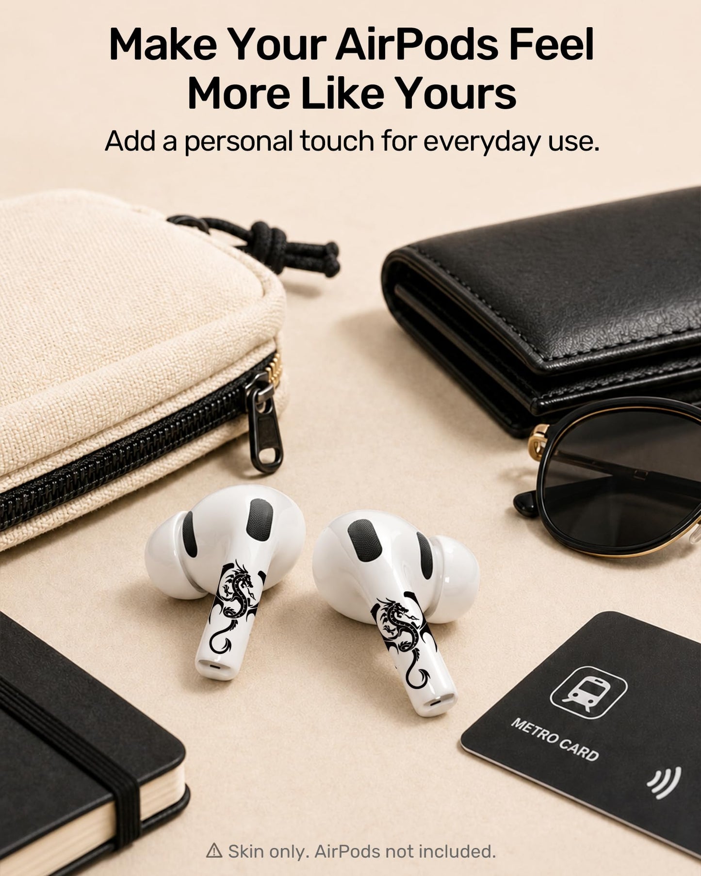 RockMax Universal Stickers for AirPod, No More Mix-Ups, for AirPods Pro 3/2/1 and Gen 1/2/3/4, Black Rock Skin Cover, Custom Gift for Women and Teens
