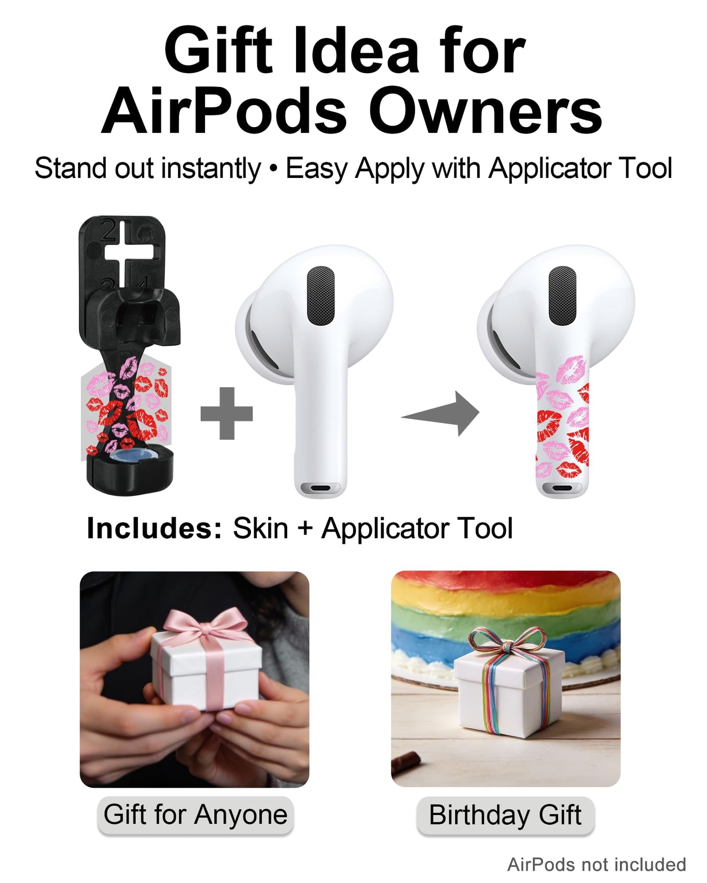 RockMax Ghost Sticker for AirPods, Easy to Identify, Universal Skin for AirPods Pro 3/2/1 and Gen 1/2/3/4, Black Wrap Cover, for Family