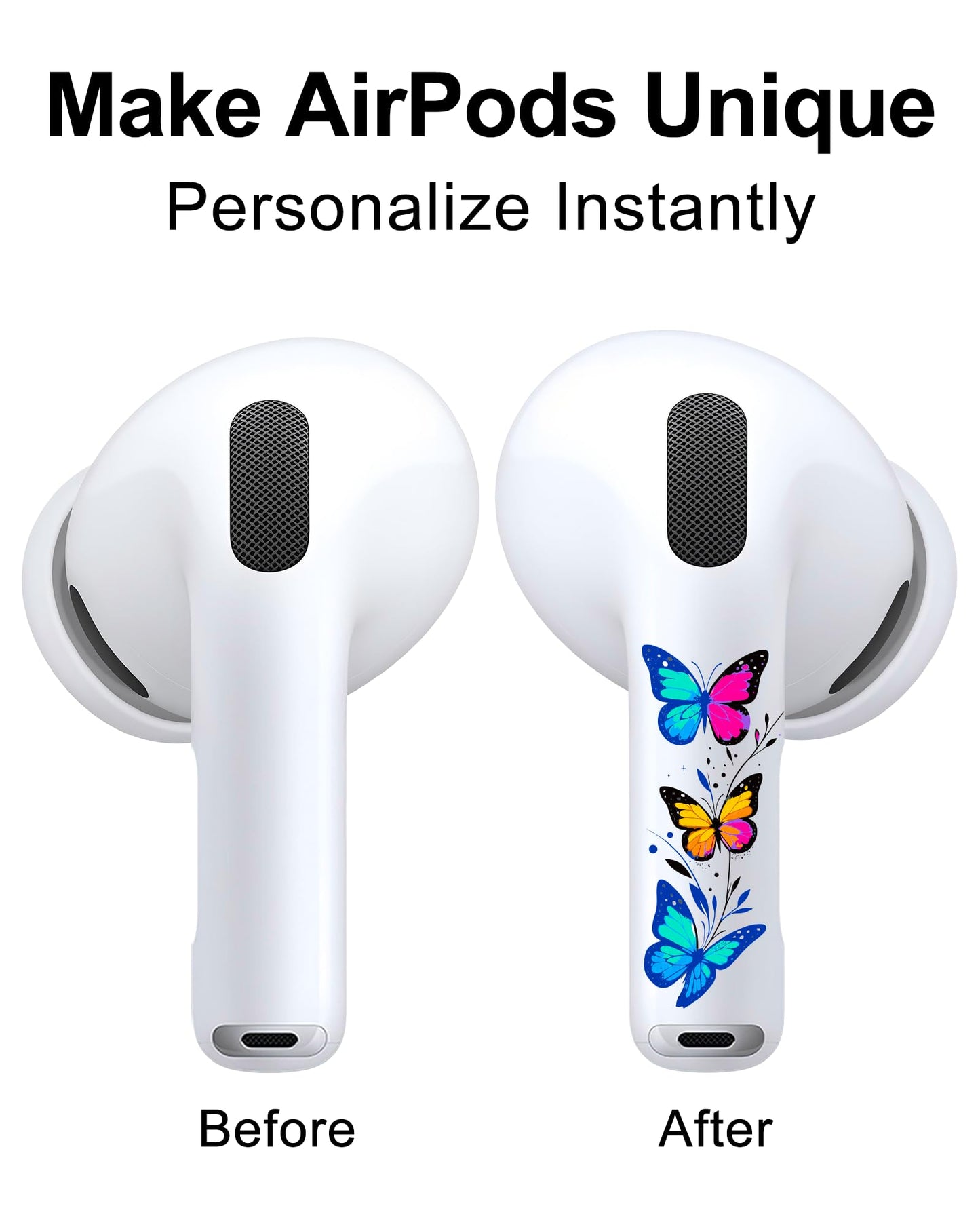 RockMax for AirPods 4 Skin Wraps, Helps Avoid Mix-Ups, Universal Fit for AirPods Pro 3/2/1 and Gen 1/2/3/4, Butterfly Sticker Cover, Gift for Women and Teens