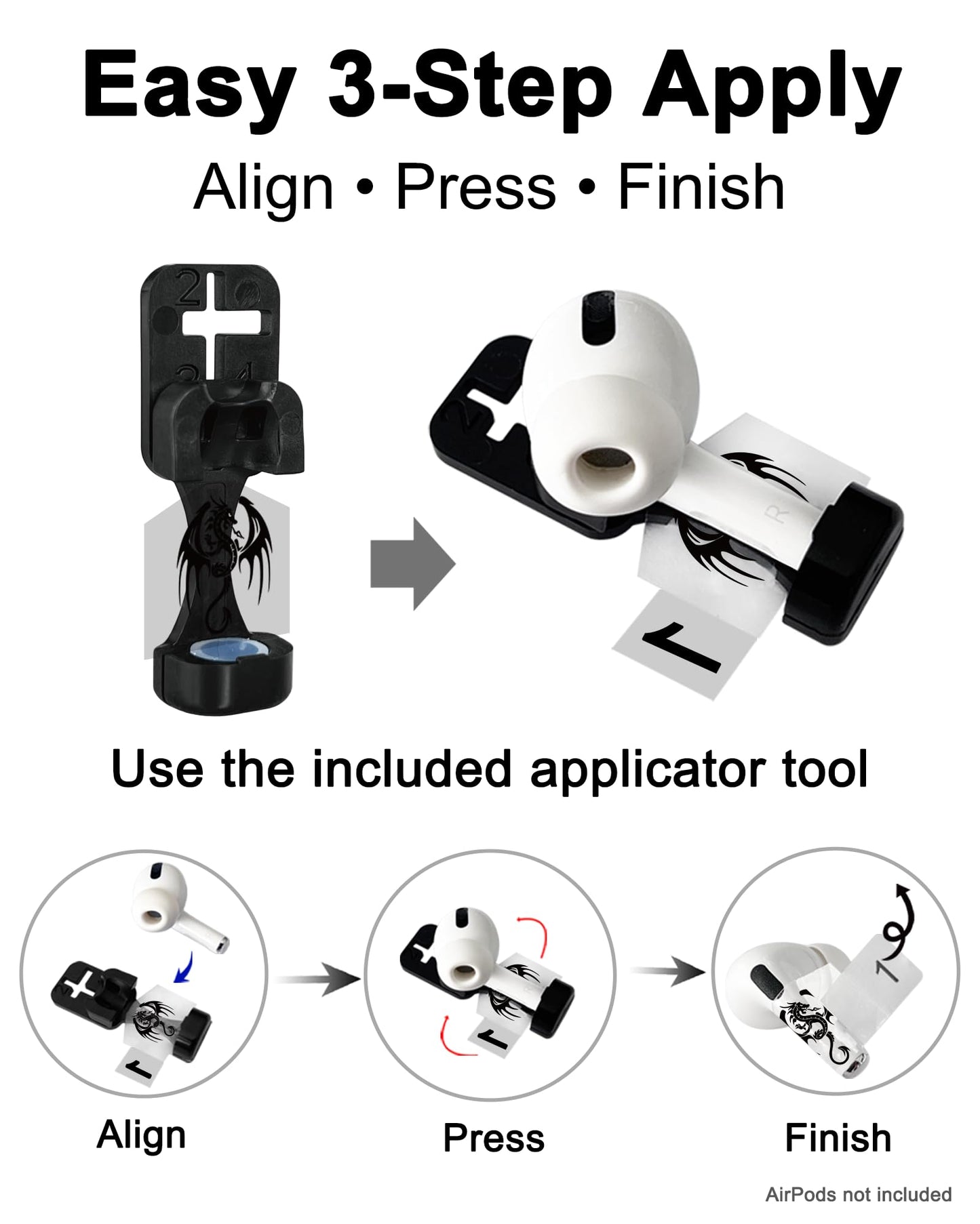 RockMax for AirPod Skin, Quickly Recognizable, Universal Fit for AirPods Pro 3/2/1 and Gen 1/2/3/4, Black Dragon Sticker Cover, for Women and Teens