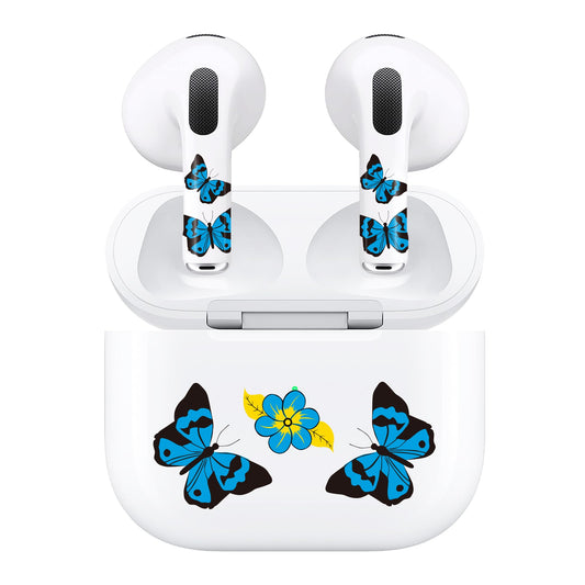 RockMax for AirPods 3rd Generation Decal Sticker, Blue Butterfly AirPod Skins for Airbuds and Charging Case, Durable Wrap, Easy to Apply, for Teens and Adults