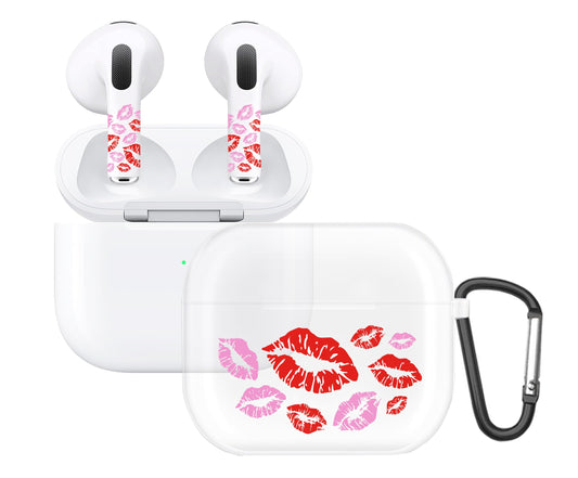 RockMax for AirPod 3rd Generation Case Cute, Clear Case with Black Keychain and Stylish Decal Stickers, Durable Pink Lips Skin Wrap, Easy to Apply, for Teens and Women