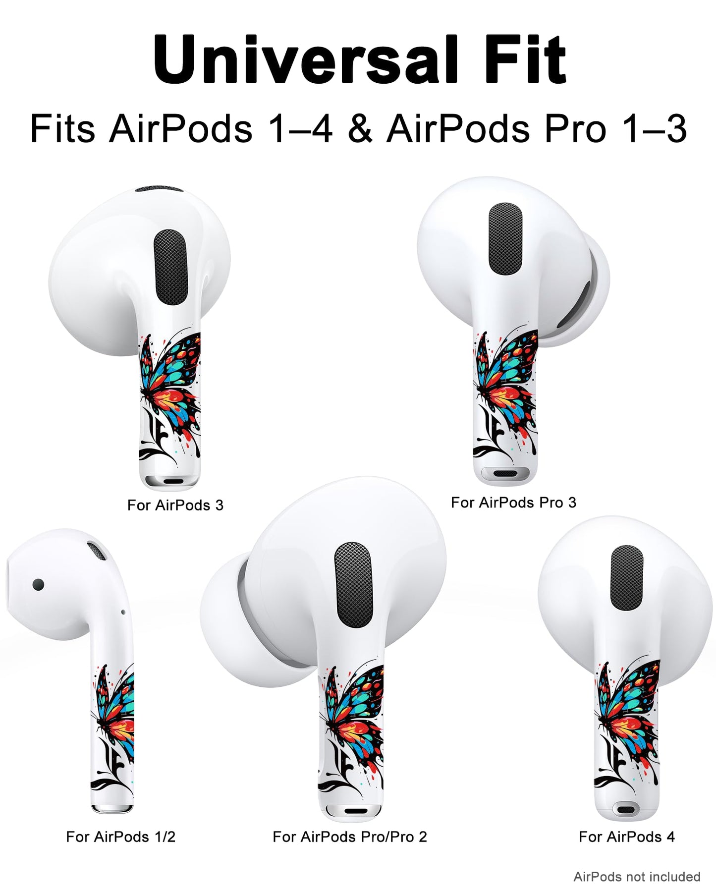 RockMax for AirPods 4 Skin Wraps, Helps Avoid Mix-Ups, Universal Fit for AirPods Pro 3/2/1 and Gen 1/2/3/4, Butterfly Sticker Cover, Gift for Women and Teens