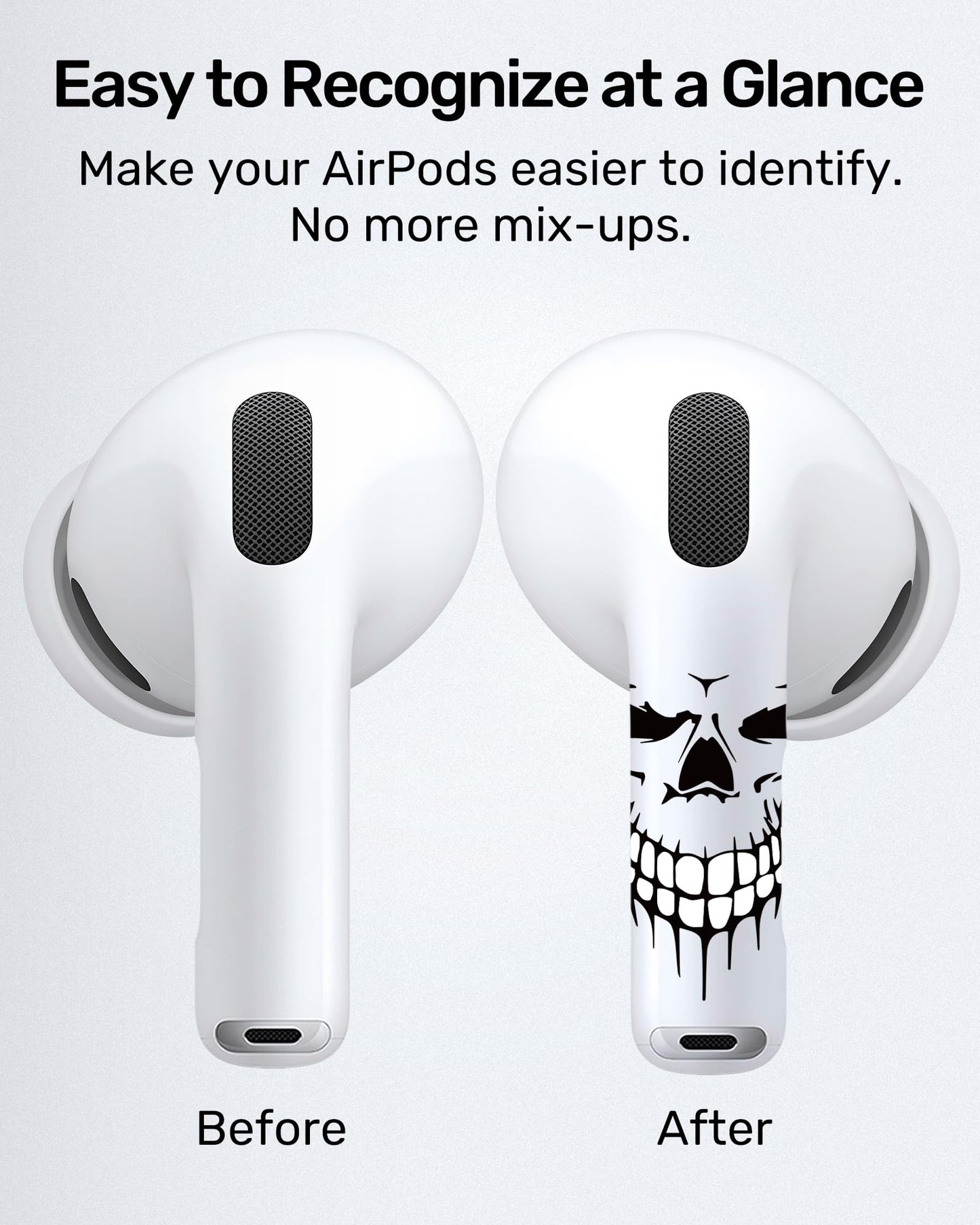 RockMax for AirPods 4 Skin, Black Skull Decal Sticker for Air Pods 4th Gen, Durable Tattoo Wrap, Case Friendly, Easy to Identify, Compatible with AirPods 1/2/3/4 and AirPods Pro 1/2/3(Universal Fit)