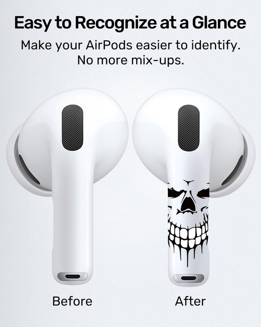 RockMax for AirPods 4 Skin, Black Skull Decal Sticker for Air Pods 4th Gen, Durable Tattoo Wrap, Case Friendly, Easy to Identify, Compatible with AirPods 1/2/3/4 and AirPods Pro 1/2/3(Universal Fit)