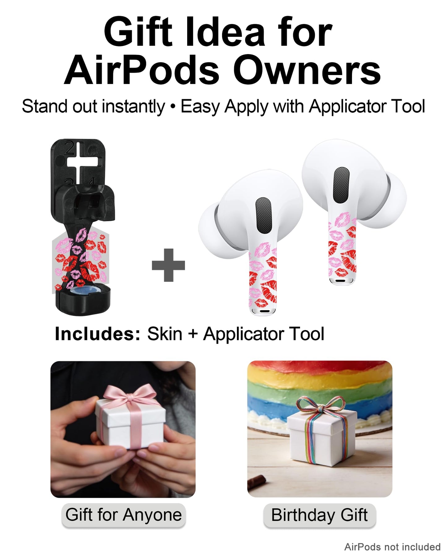 RockMax for AirPods 4/Pro/Pro 2/Pro 3 Skin, Universal Decal Sticker for Air Pods Custom, Compatible with AirPods Case Pink, Durable Tattoo Wrap, Easy to Identify