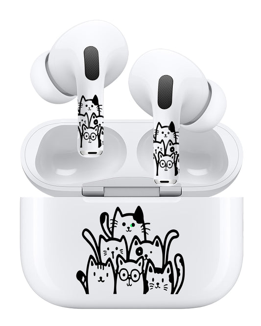 ROCKMAX for Black AirPods Cat Skin Set, Earbud + Charging Case Stickers with Applicator & Spare, Universal Fit for AirPods 1/2/3/4 & Pro/Pro 2/Pro 3, Sweat-Resistant, Removable