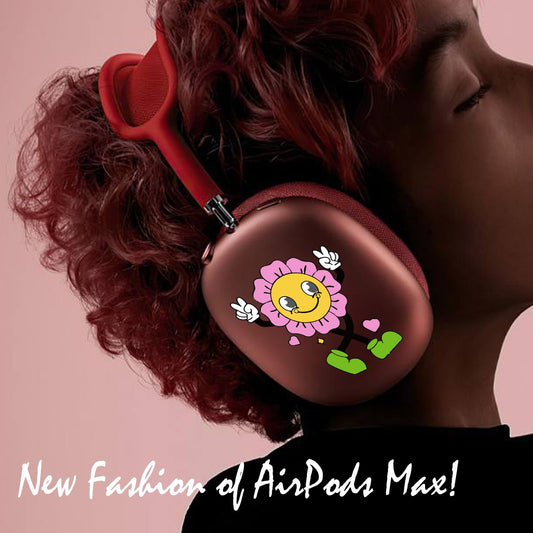 ROCKMAX Pink Sunflower Cartoon Skin Cover for AirPods Max, Adorable Decal Sticker Accessories for Headphones, Cute Customization Style for Women and Girls, Tailored Gift with Cleaning Kit