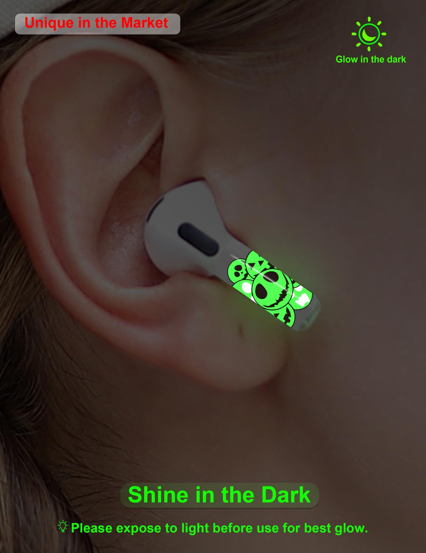 ROCKMAX for AirPod Pro Skin, Glow in The Dark AirPods Pro 2 Skin Wraps, Cool Skull Sticker Decoration for Girls and Boys, Includes Cleaning Kits, Easy to Install