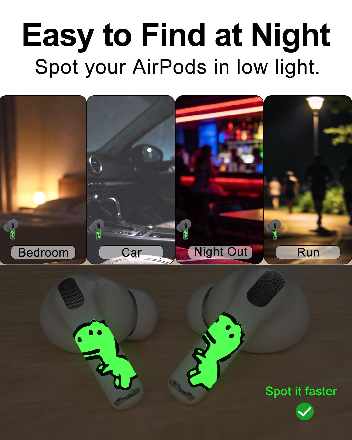 RockMax Glowing Dinosaur Skin for AirPods, Easy to Identify, Universal Sticker Wraps for AirPods Pro 3/2/1 and Gen 1/2/3/4, Cute Earbud Accessories