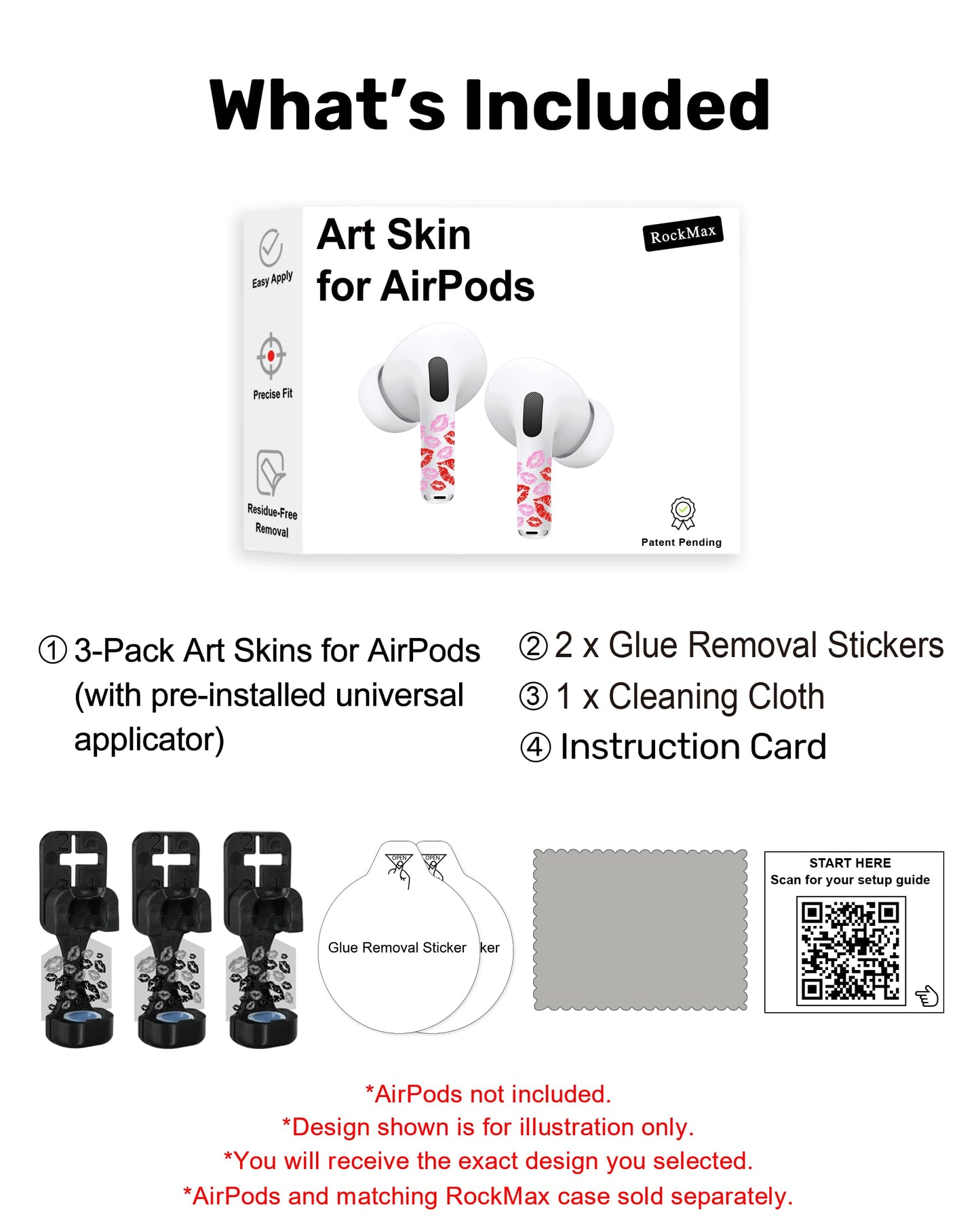 RockMax Ghost Sticker for AirPods, Easy to Identify, Universal Skin for AirPods Pro 3/2/1 and Gen 1/2/3/4, Black Wrap Cover, for Family