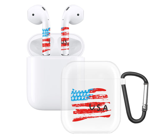 RockMax for AirPods 2nd Generation Case, Cute Clear Case with Black Keychain and US Flag Decal Stickers, Durable Skin Wrap, Easy to Apply, for Teens and Women