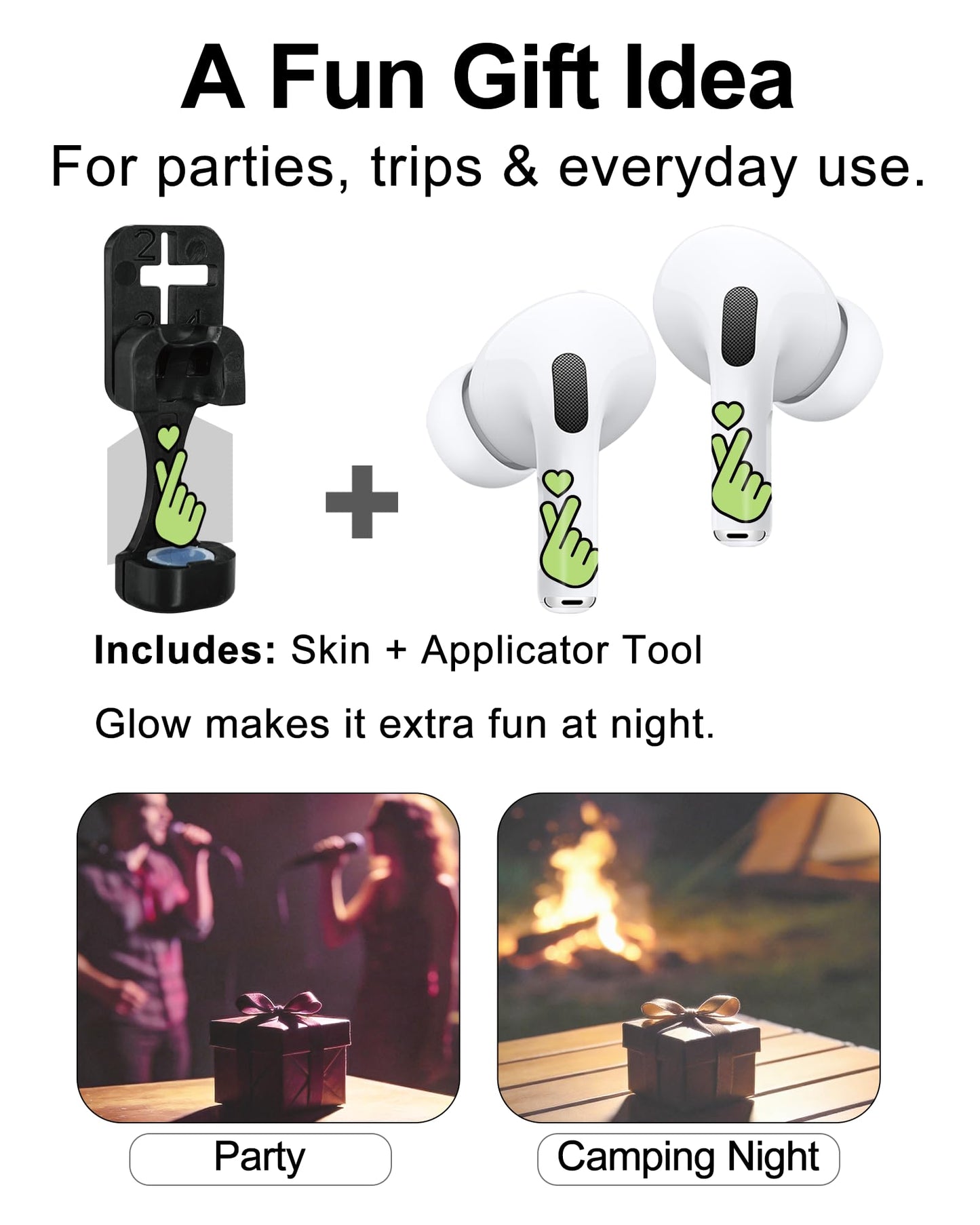 RockMax Glowing Heart Skin for AirPods, Easy to Identify, Universal Sticker Wraps for AirPods Pro 3/2/1 and Gen 1/2/3/4, Cute Earbud Accessories