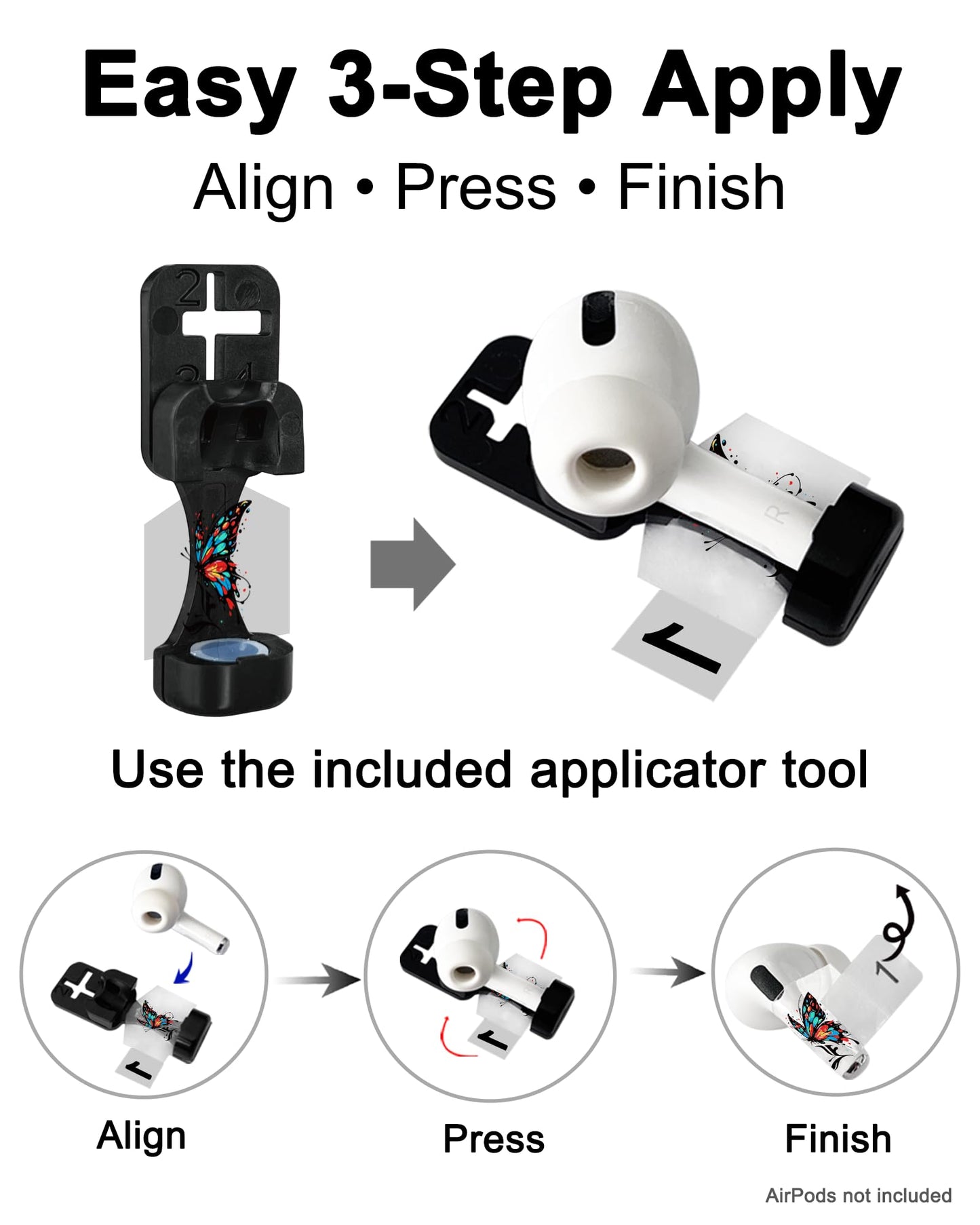 RockMax for AirPods 4 Skin Wraps, Helps Avoid Mix-Ups, Universal Fit for AirPods Pro 3/2/1 and Gen 1/2/3/4, Butterfly Sticker Cover, Gift for Women and Teens