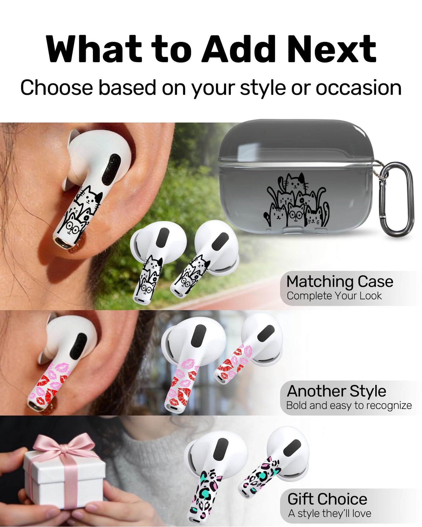 RockMax Ghost Sticker for AirPods, Easy to Identify, Universal Skin for AirPods Pro 3/2/1 and Gen 1/2/3/4, Black Wrap Cover, for Family