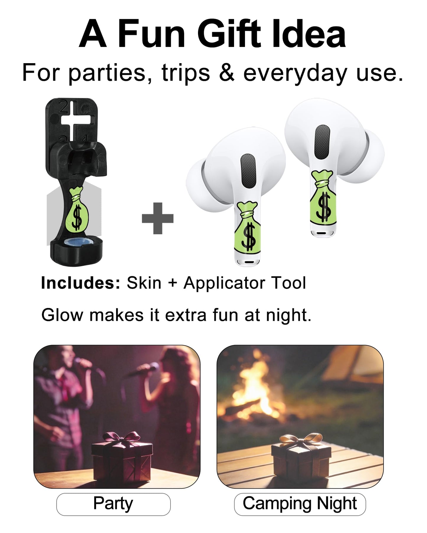 RockMax for AirPod Pro 3 Skins, Glow in The Dark Decal Stickers, DIY Dollar Tattoos for AirPods Pro 2nd Generation, Easy to Identify, Compatible with AirPods Pro 1/2/3 & AirPod 1/2/3/4(Universal Fit)