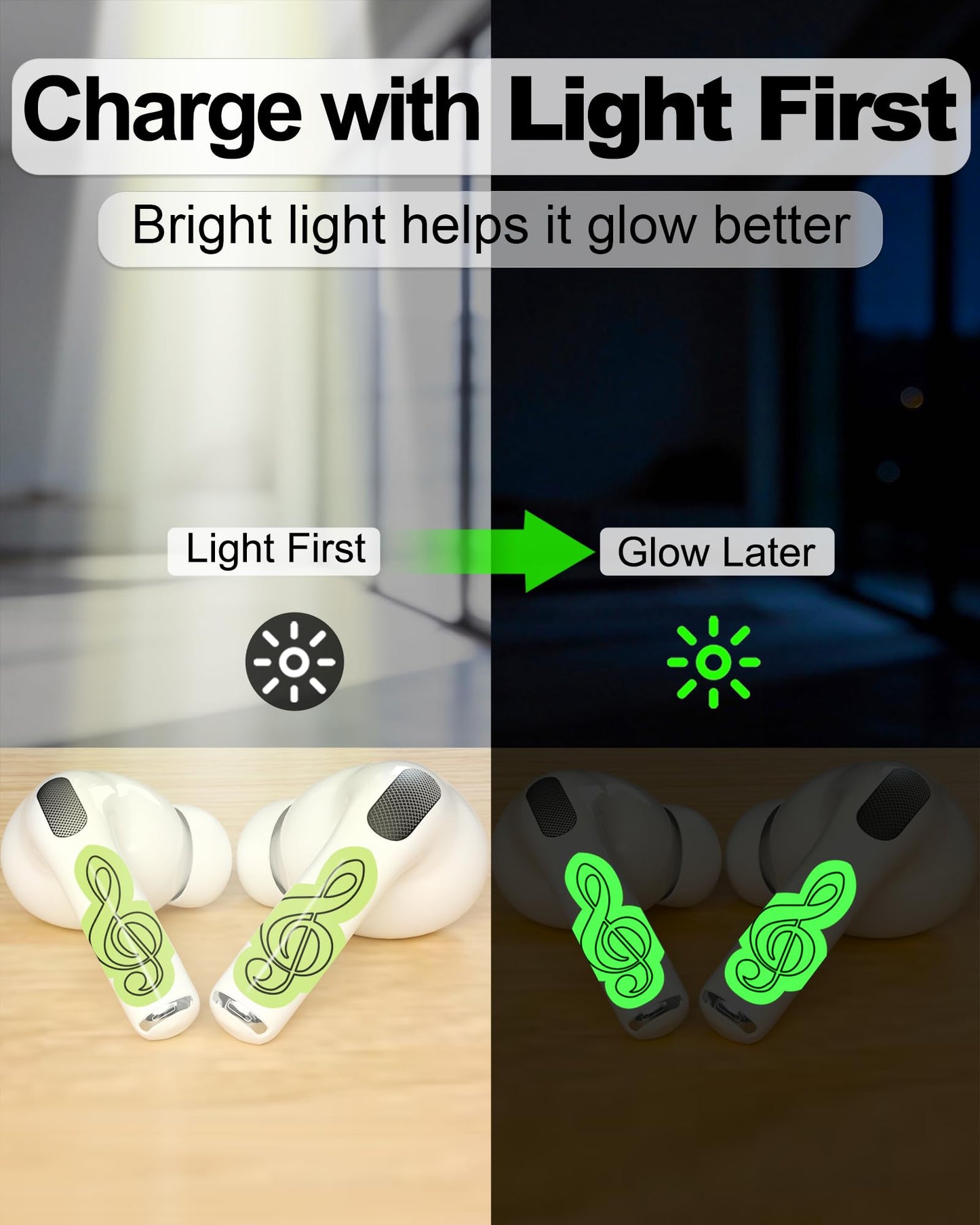 RockMax Glowing Music Skin for AirPods, Easy to Identify, Universal Sticker Wraps for AirPods Pro 3/2/1 and Gen 1/2/3/4, Cute Earbud Accessories