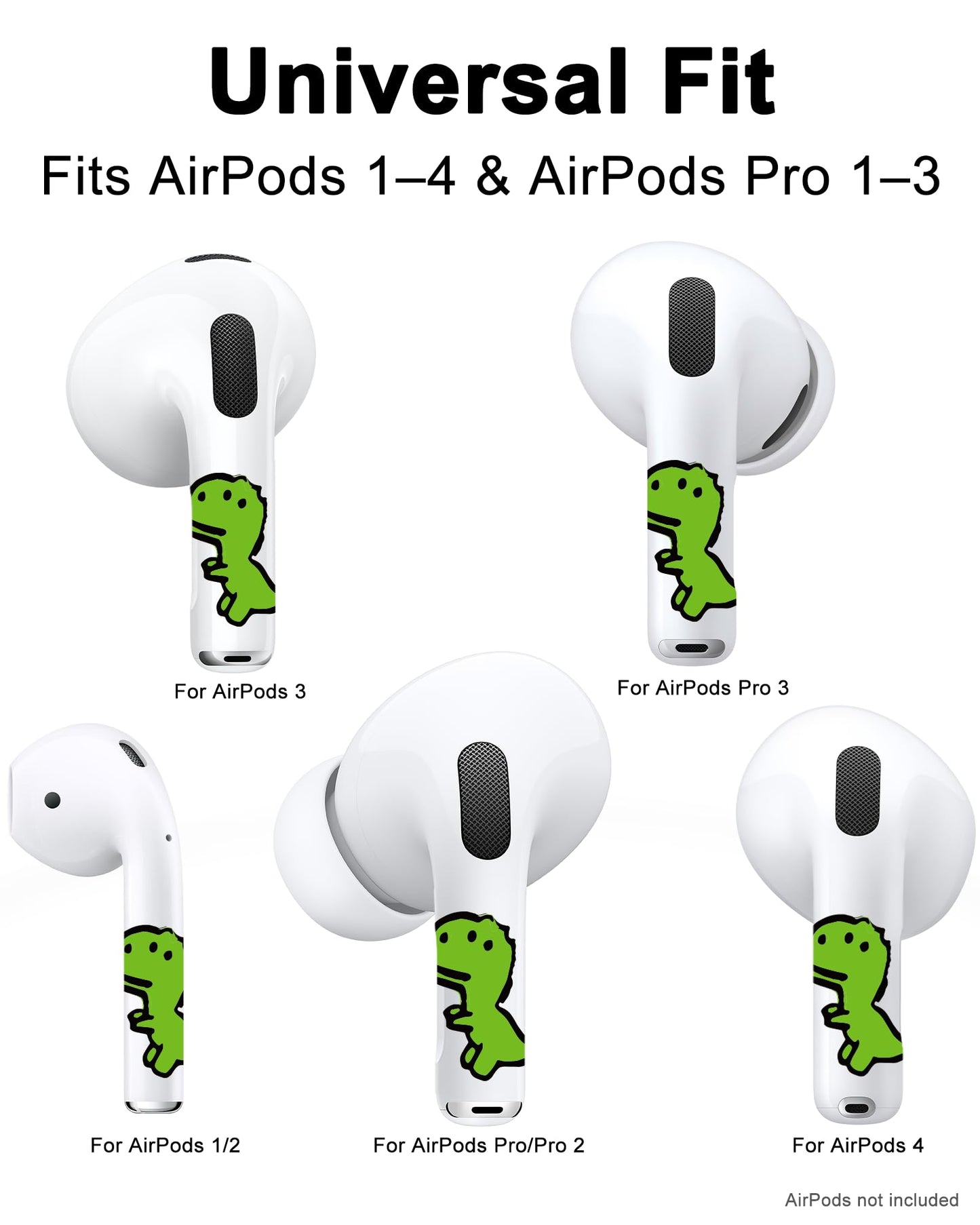 RockMax for AirPod Skin, Quickly Recognizable, Universal Fit for AirPods Pro 3/2/1 and Gen 1/2/3/4, Green Dinosaur Sticker Cover, for Women and Teens
