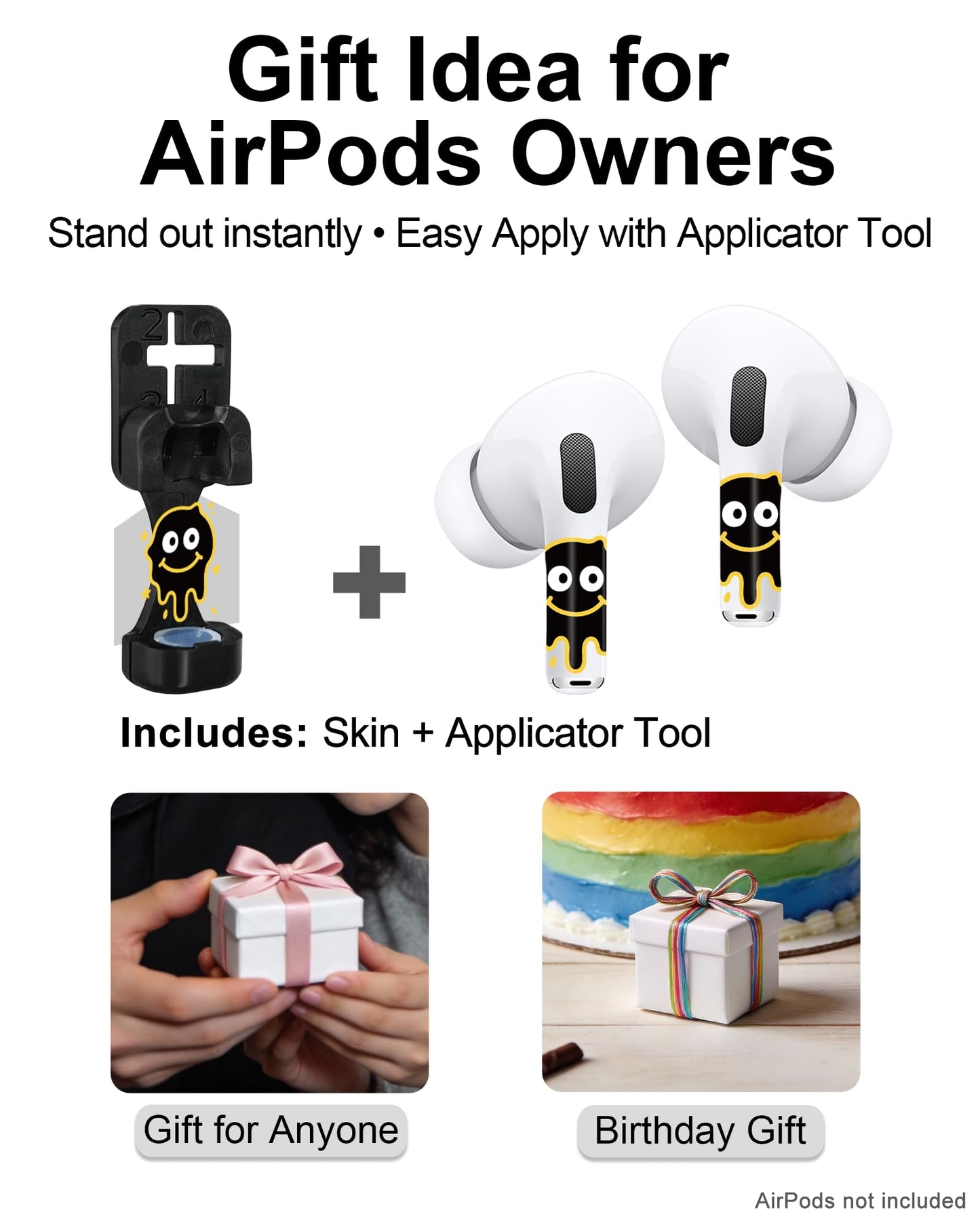 RockMax for AirPods Sticker Skin, Easy to Identify, Universal Fit for AirPods Pro 3/2/1 and Gen 1/2/3/4, Black Wrap Cover, for Teens and Adults