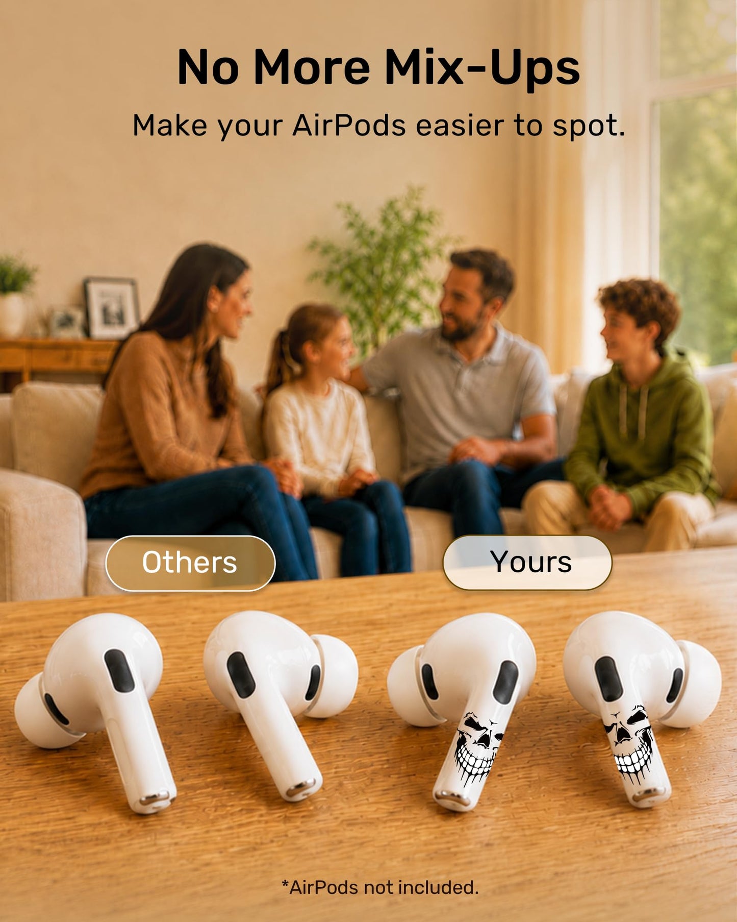 RockMax for AirPods 4 Skin, Black Skull Decal Sticker for Air Pods 4th Gen, Durable Tattoo Wrap, Case Friendly, Easy to Identify, Compatible with AirPods 1/2/3/4 and AirPods Pro 1/2/3(Universal Fit)