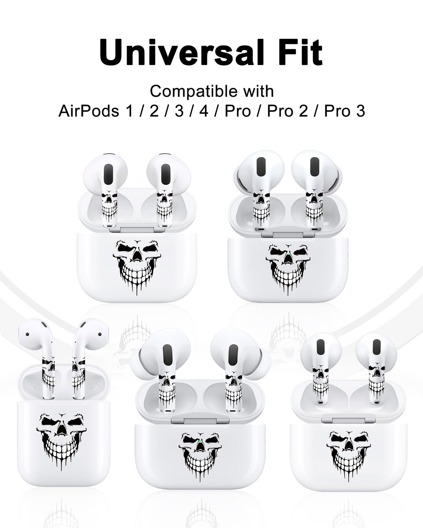 ROCKMAX for AirPods Sticker Skin Set, Earbud + Charging Case Wrap Decals, Applicator Included + Spare, Fits AirPods 1/2/3/4 & Pro/Pro 2/Pro 3 – Dripping Skull