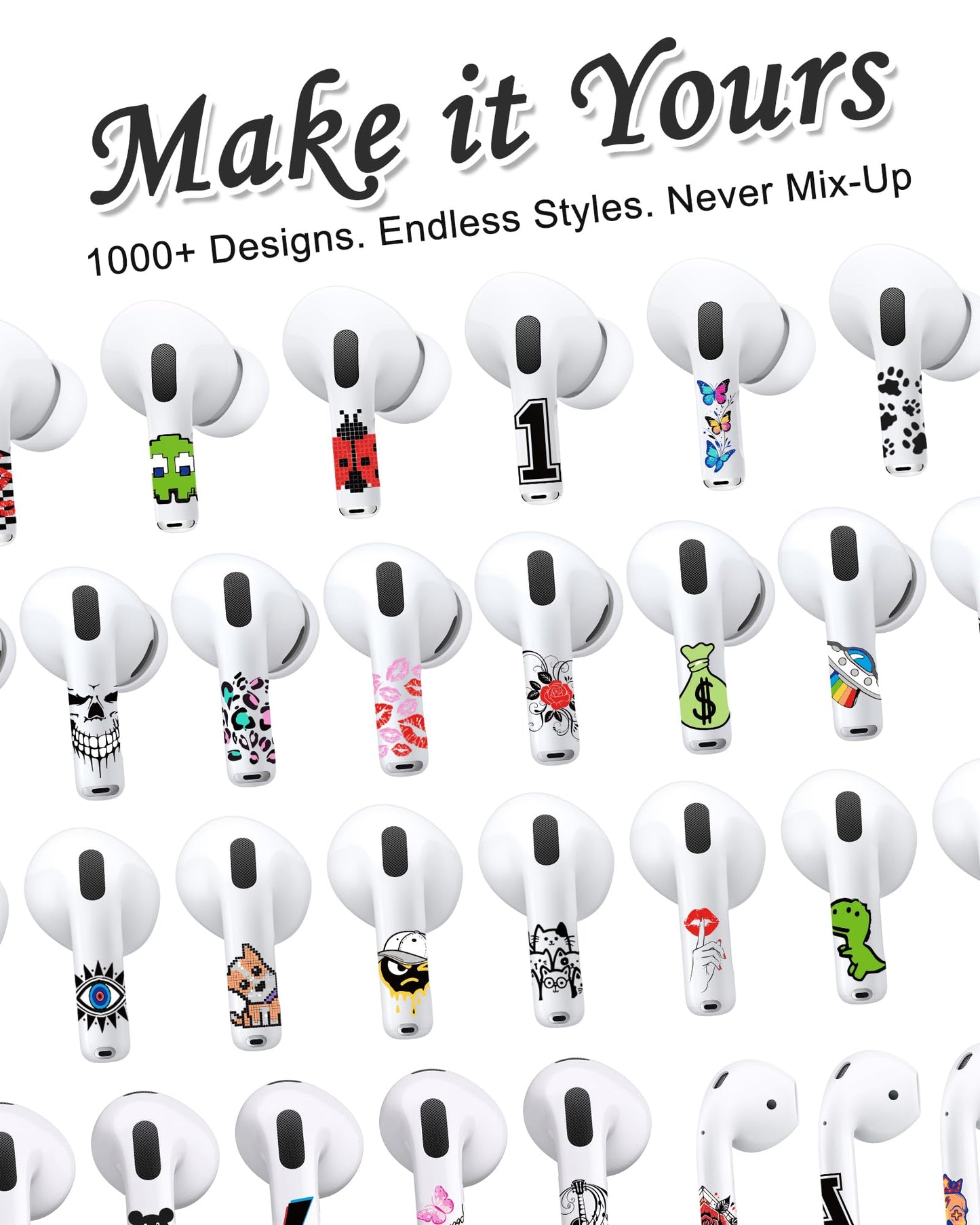 RockMax for AirPods Sticker Skin, Easy to Identify, Universal Fit for AirPods Pro 3/2/1 and Gen 1/2/3/4, Pop Wrap Cover, for Teens and Adults