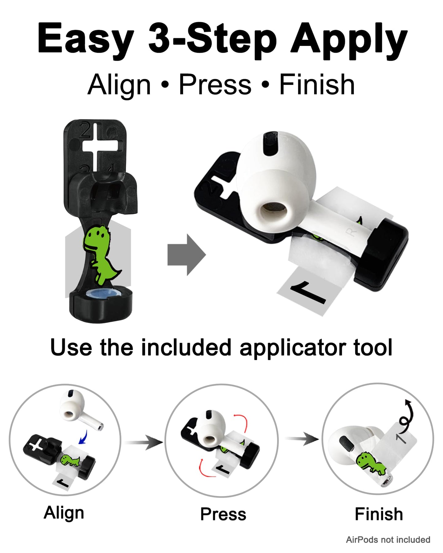 RockMax for AirPod Skin, Quickly Recognizable, Universal Fit for AirPods Pro 3/2/1 and Gen 1/2/3/4, Green Dinosaur Sticker Cover, for Women and Teens