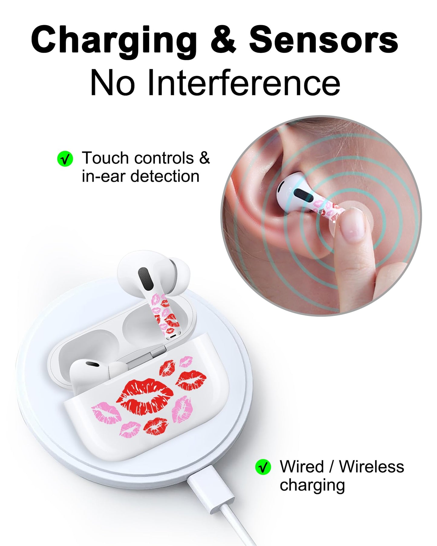 ROCKMAX for Black AirPods Cat Skin Set, Earbud + Charging Case Stickers with Applicator & Spare, Universal Fit for AirPods 1/2/3/4 & Pro/Pro 2/Pro 3, Sweat-Resistant, Removable