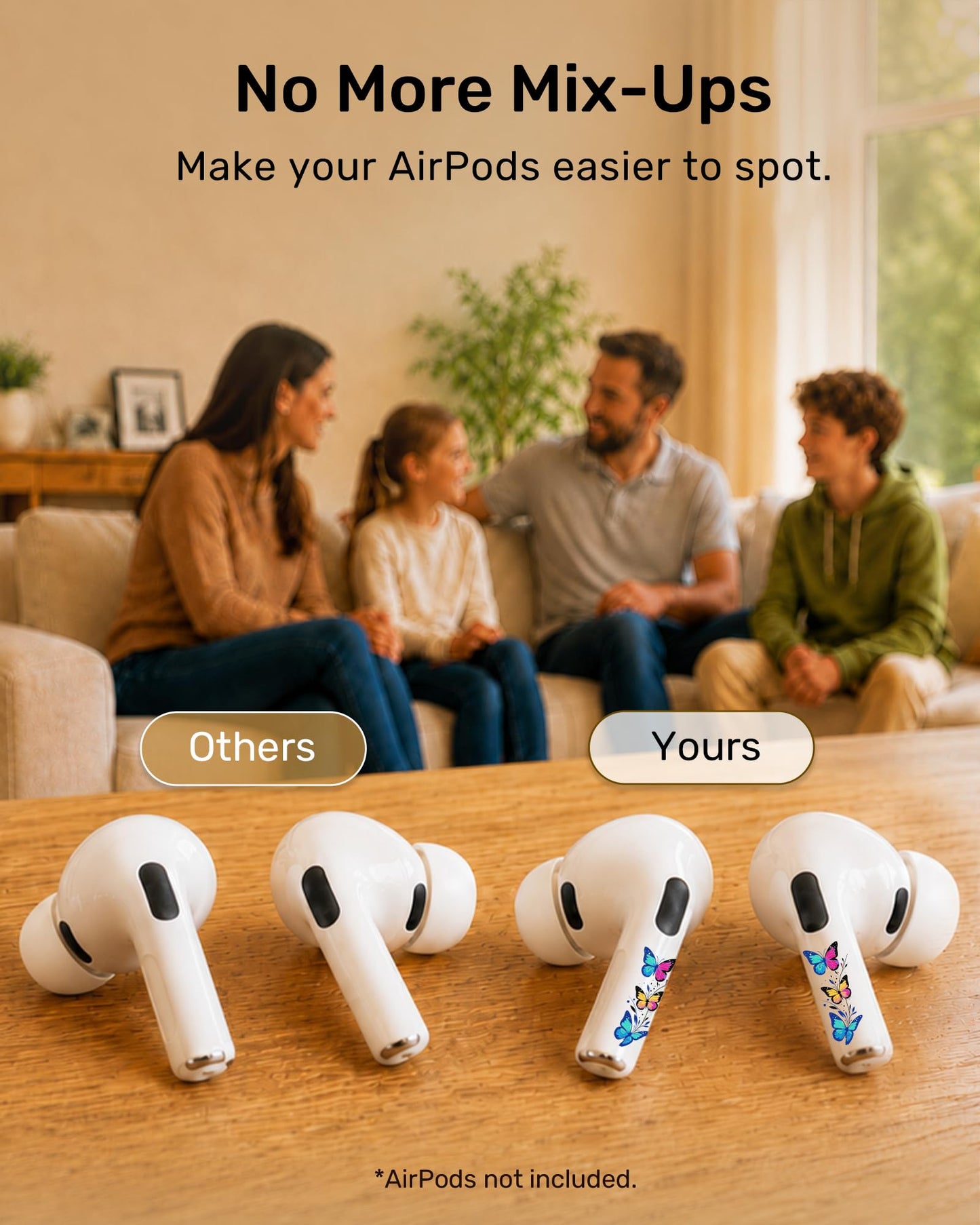 RockMax for AirPods 4 Skin Wraps, Helps Avoid Mix-Ups, Universal Fit for AirPods Pro 3/2/1 and Gen 1/2/3/4, Butterfly Sticker Cover, Gift for Women and Teens