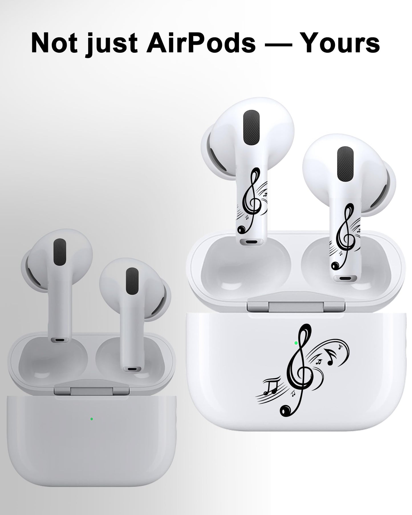 ROCKMAX for AirPods Sticker Skin Set, Earbud + Charging Case Wrap Decals with Applicator & Spare, Fits AirPods 1/2/3/4 & Pro/Pro 2/Pro 3, No Interference – Musical Notes Treble Clef