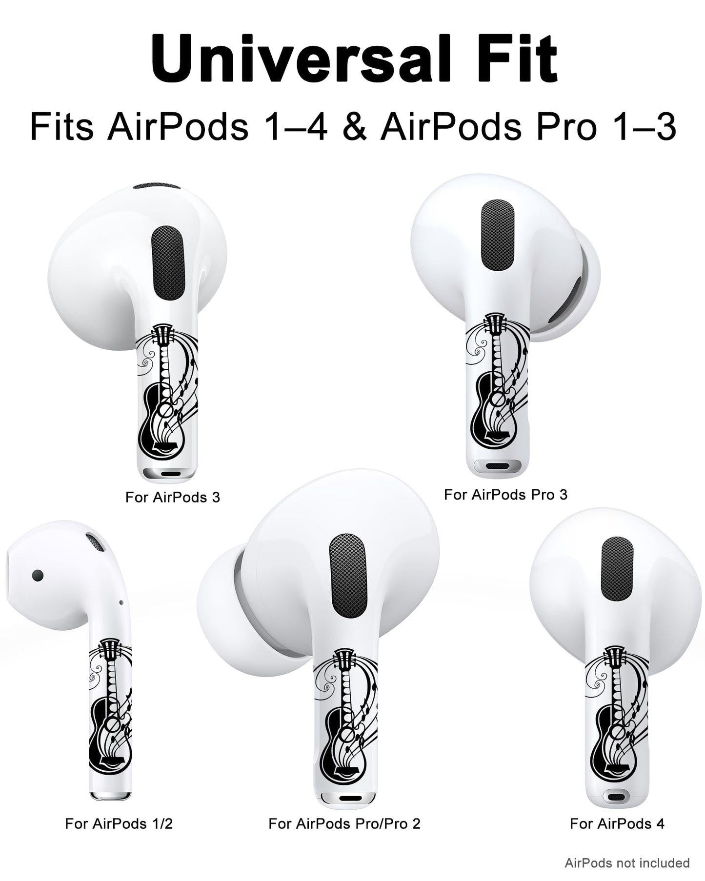 RockMax for AirPods Pro 2 Skin, Easy to Spot, Universal Fit for AirPods Pro 3/2/1 and Gen 1/2/3/4, Guitar Sticker Cover, Unique Gift for Women and Men