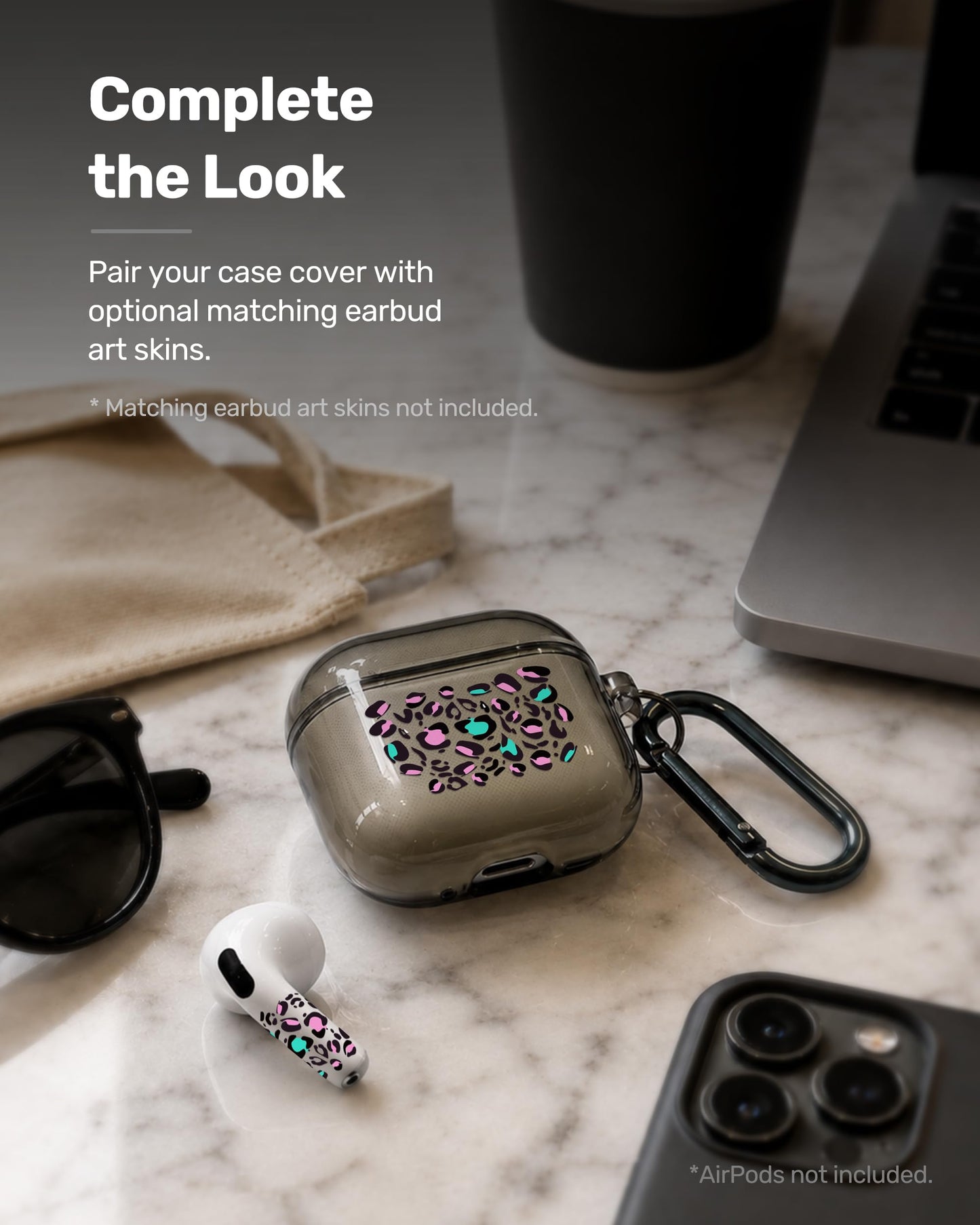 RockMax for AirPods 4 Case Cover with Art Skin, Cute TPU AirPods Case with Keychain Hook, Semi-Transparent Decorative Case for Women, Leopard, Clear Black