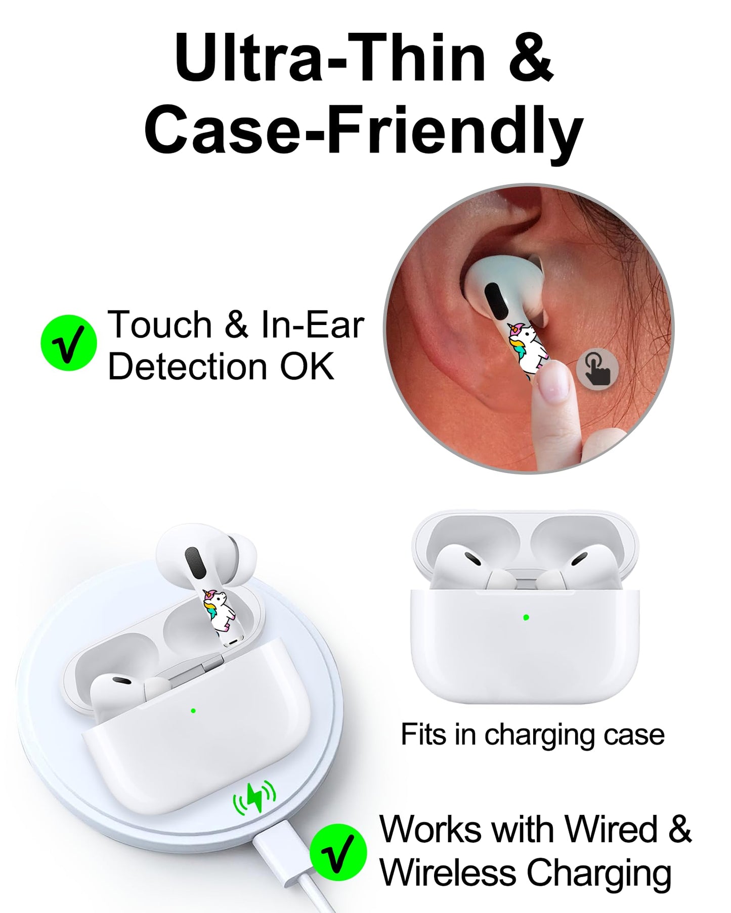 RockMax for Universal AirPod Skin, Quickly Recognizable, for AirPods Pro 3/2/1 and Gen 1/2/3/4, Unicorn Sticker Cover, for Women and Teens