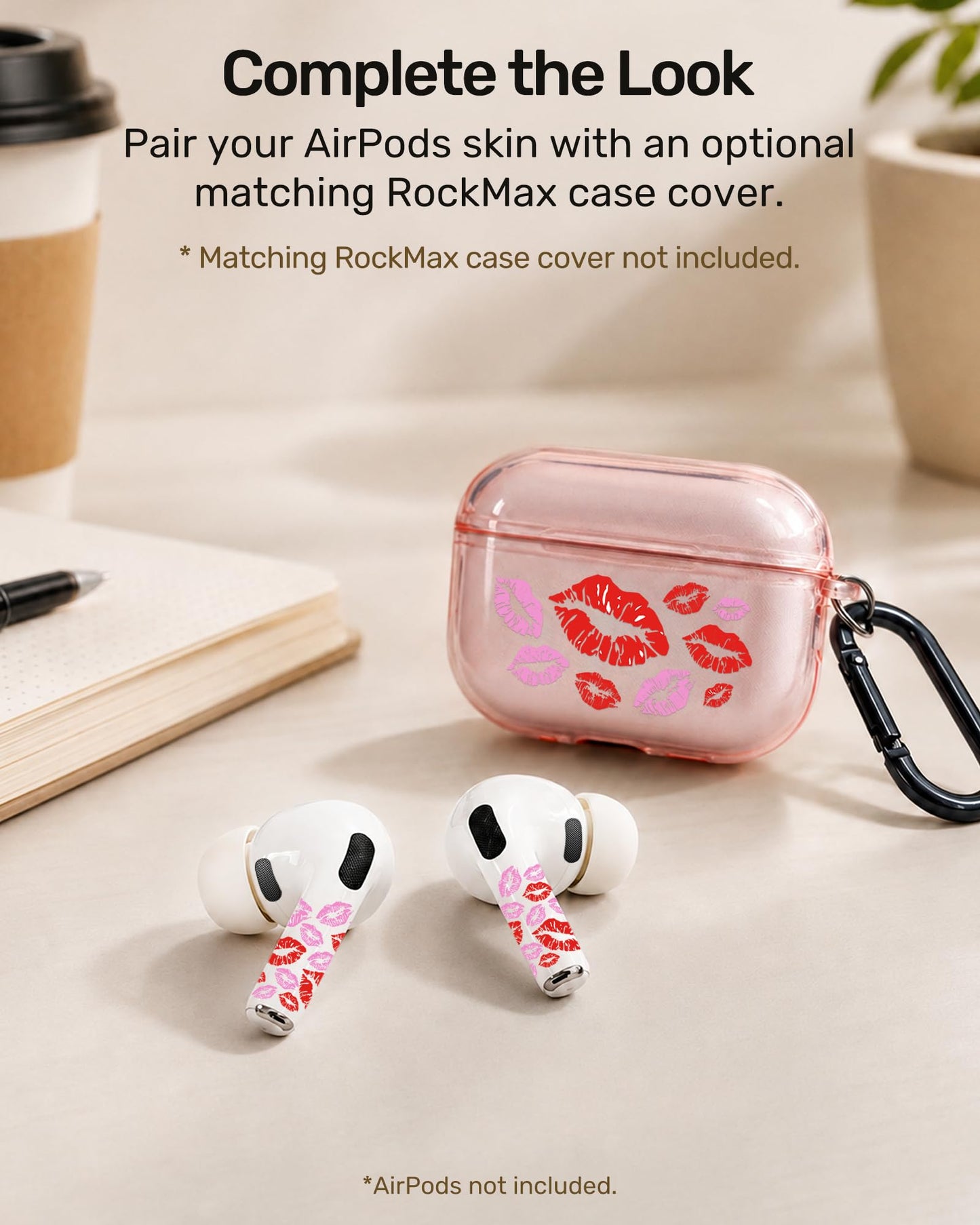 RockMax for AirPods 4/Pro/Pro 2/Pro 3 Skin, Universal Decal Sticker for Air Pods Custom, Compatible with AirPods Case Pink, Durable Tattoo Wrap, Easy to Identify