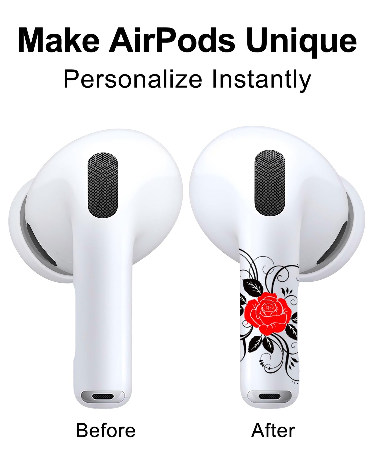 RockMax for AirPods 4 Skin，Personalized Rose Stickers for AirPods 1/2/3/4 & Pro 1/2/3, Compatible with AirPod Case, Durable Tattoo Wrap, Easy to Identify, Stylish Gift for Women and Girls