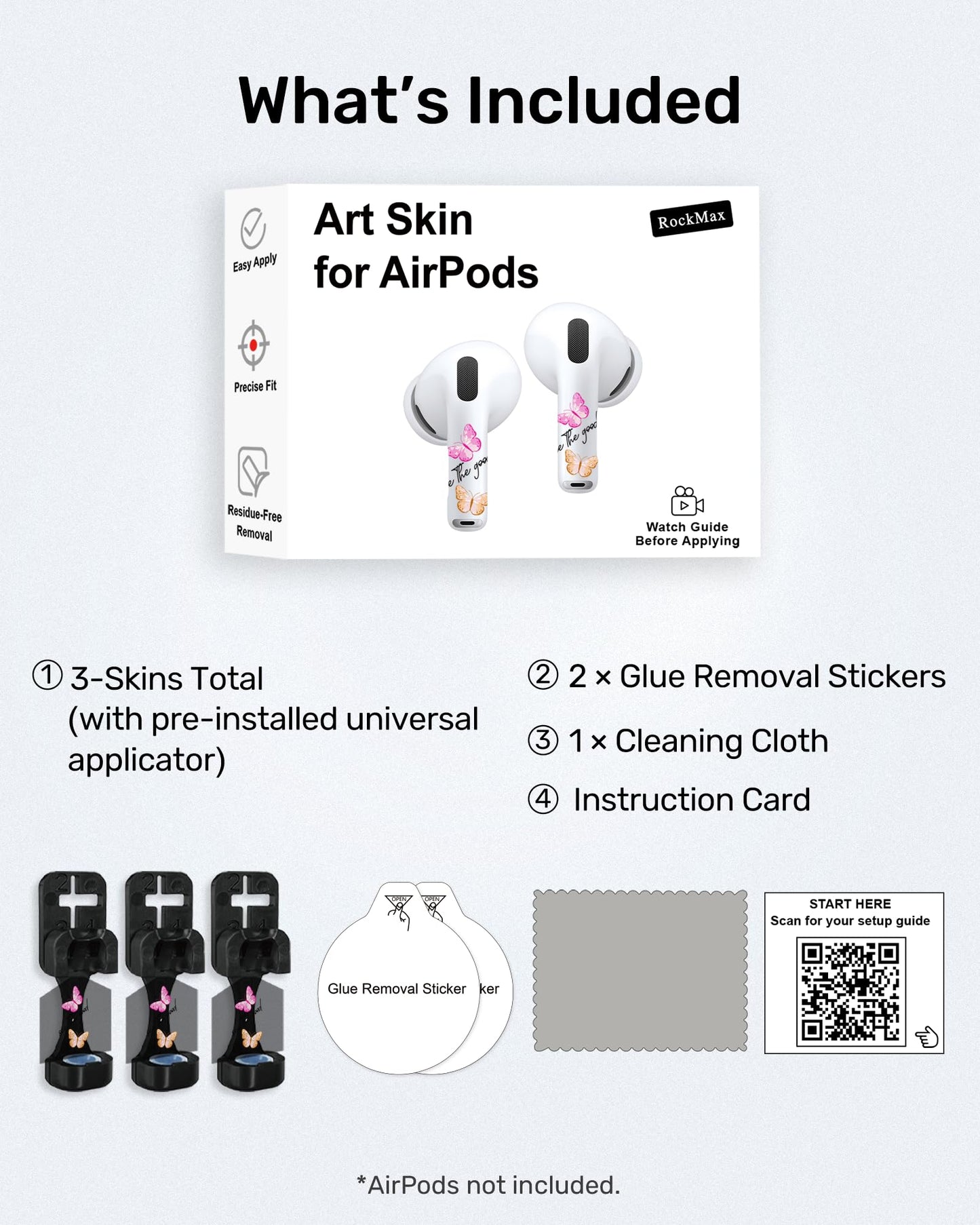 RockMax for AirPod Pro Skin, Universal Butterfly Sticker Wrap for AirPods 1/2/3/4 & Pro 1/2/3, Pink Tattoos, Easy to Identify, Case Friendly, Custom Gift for Women and Girls