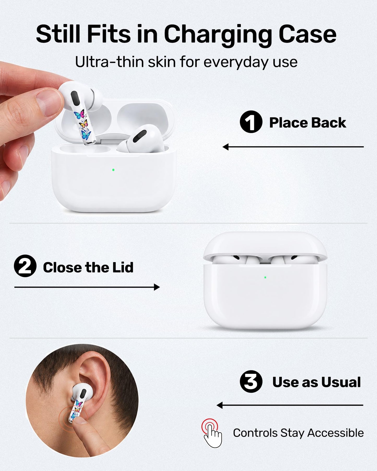 RockMax for AirPods 4 Skin Wraps, Helps Avoid Mix-Ups, Universal Fit for AirPods Pro 3/2/1 and Gen 1/2/3/4, Butterfly Sticker Cover, Gift for Women and Teens