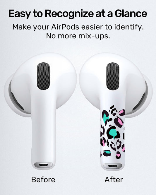 RockMax Universal Skin for AirPods Pro 3/Pro 2/Pro, Cute Stickers Also Fits to AirPod 1/2/3/4, Leopard Print Wrap for Women and Girls, Easy to Identify, Case-Friendly