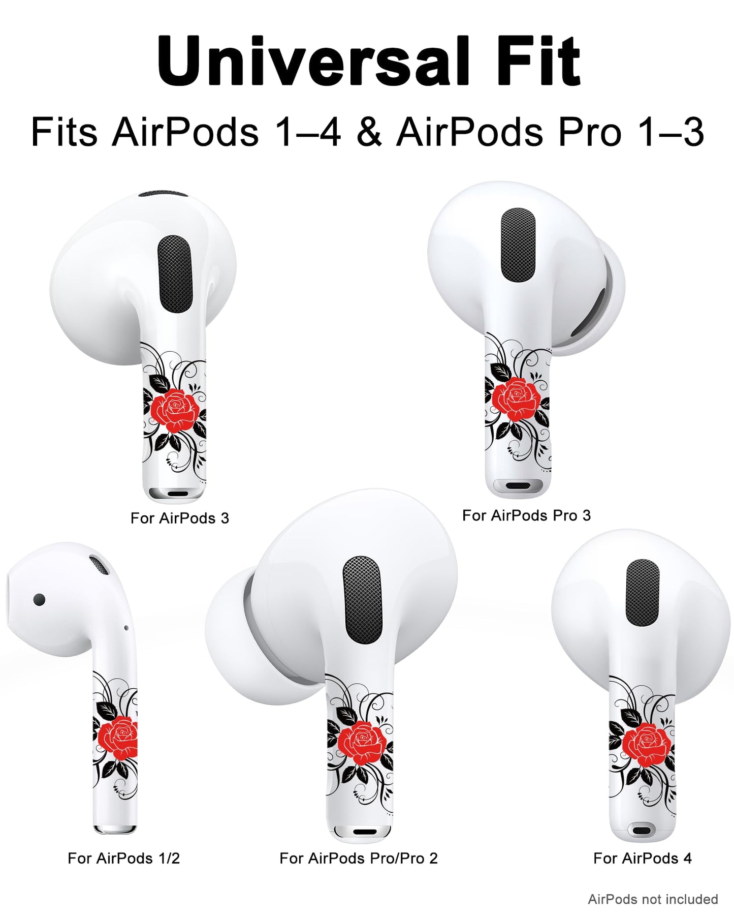 RockMax for AirPods 4 Skin，Personalized Rose Stickers for AirPods 1/2/3/4 & Pro 1/2/3, Compatible with AirPod Case, Durable Tattoo Wrap, Easy to Identify, Stylish Gift for Women and Girls