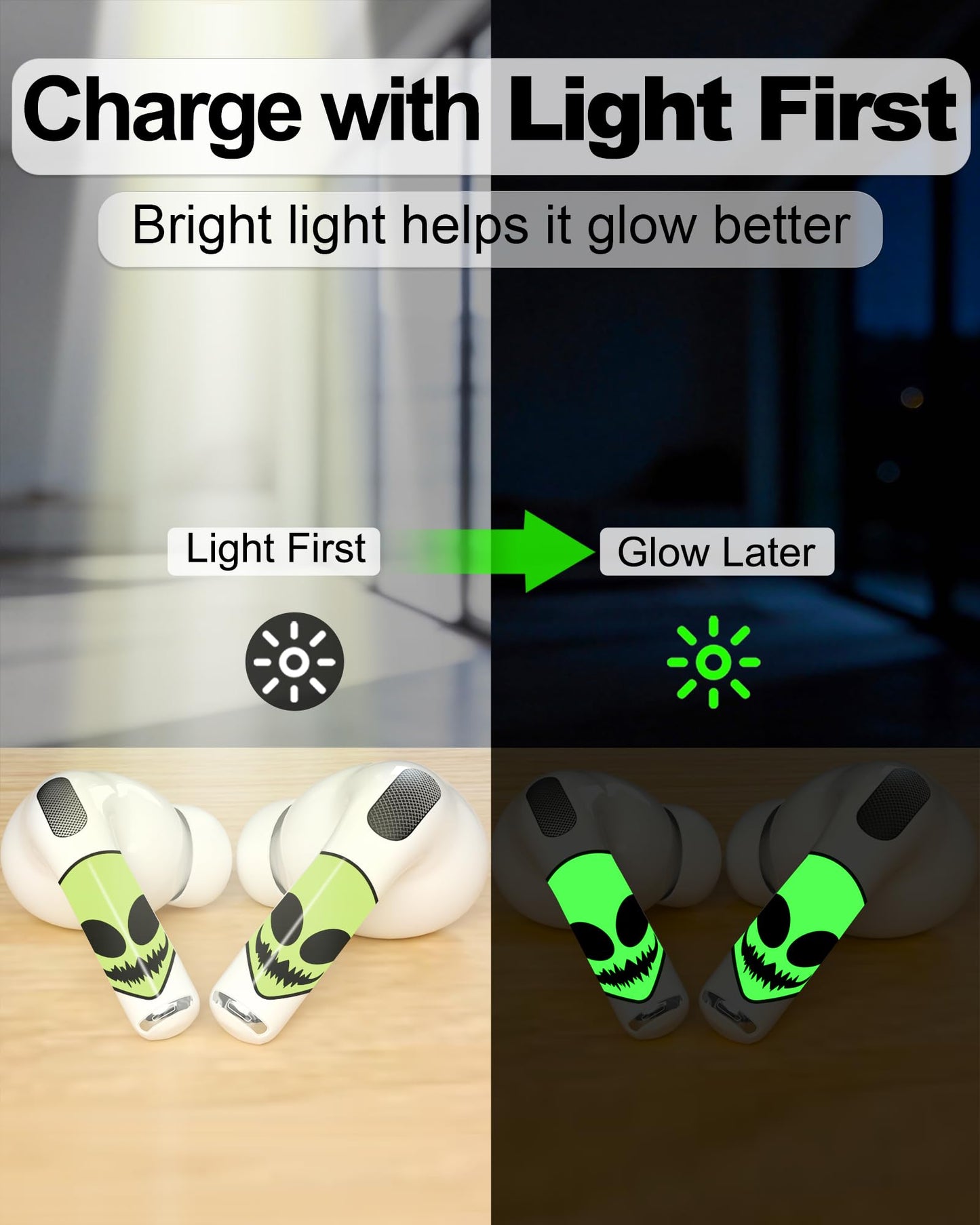 RockMax for AirPod Skins Wraps, Glow in The Dark Alien Stickers Decal for AirPods Pro 2nd Generation, Easy to Identify and Find, Compatible with AirPods Pro 1/2/3 & AirPod 1/2/3/4(Universal Fit)