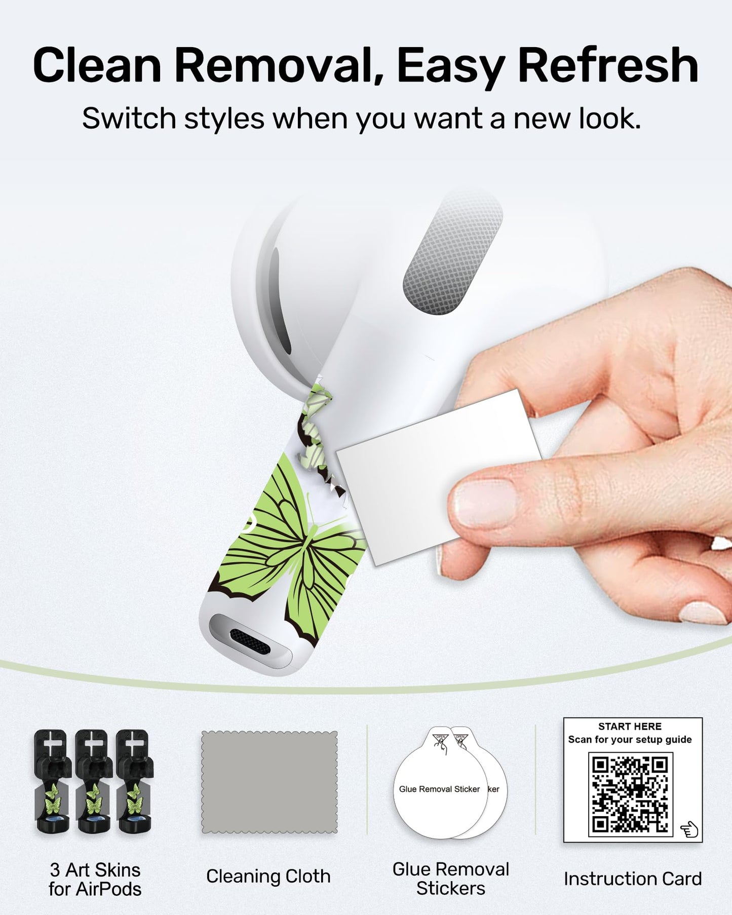 RockMax for AirPods 4 Glow Skin, Butterfly Sticker Wrap, Easy to Find with Distinct Decal, Case-Friendly, 3-Step Install, Compatible with AirPods Pro 1/2/3 and AirPod 1/2/3/4 (Universal Fit)
