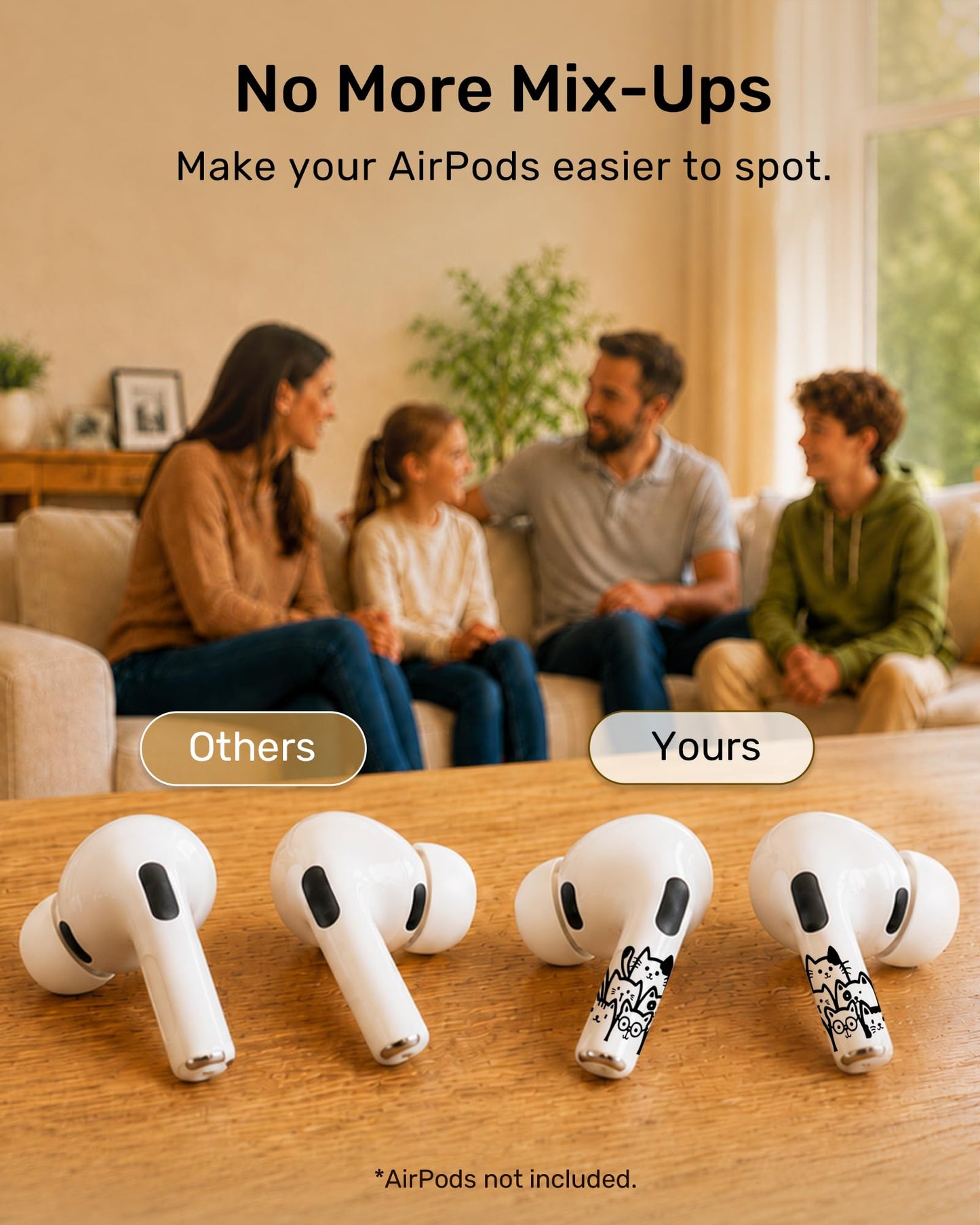 ROCKMAX for AirPods Pro 2 Skin Accessories, Black Cats Sticker Wrap, Easy to Identify Your Earbuds, for Boys and Girls, Compatible with AirPods 1/2/3/4 & Pro 1/2/3, Case-Friendly